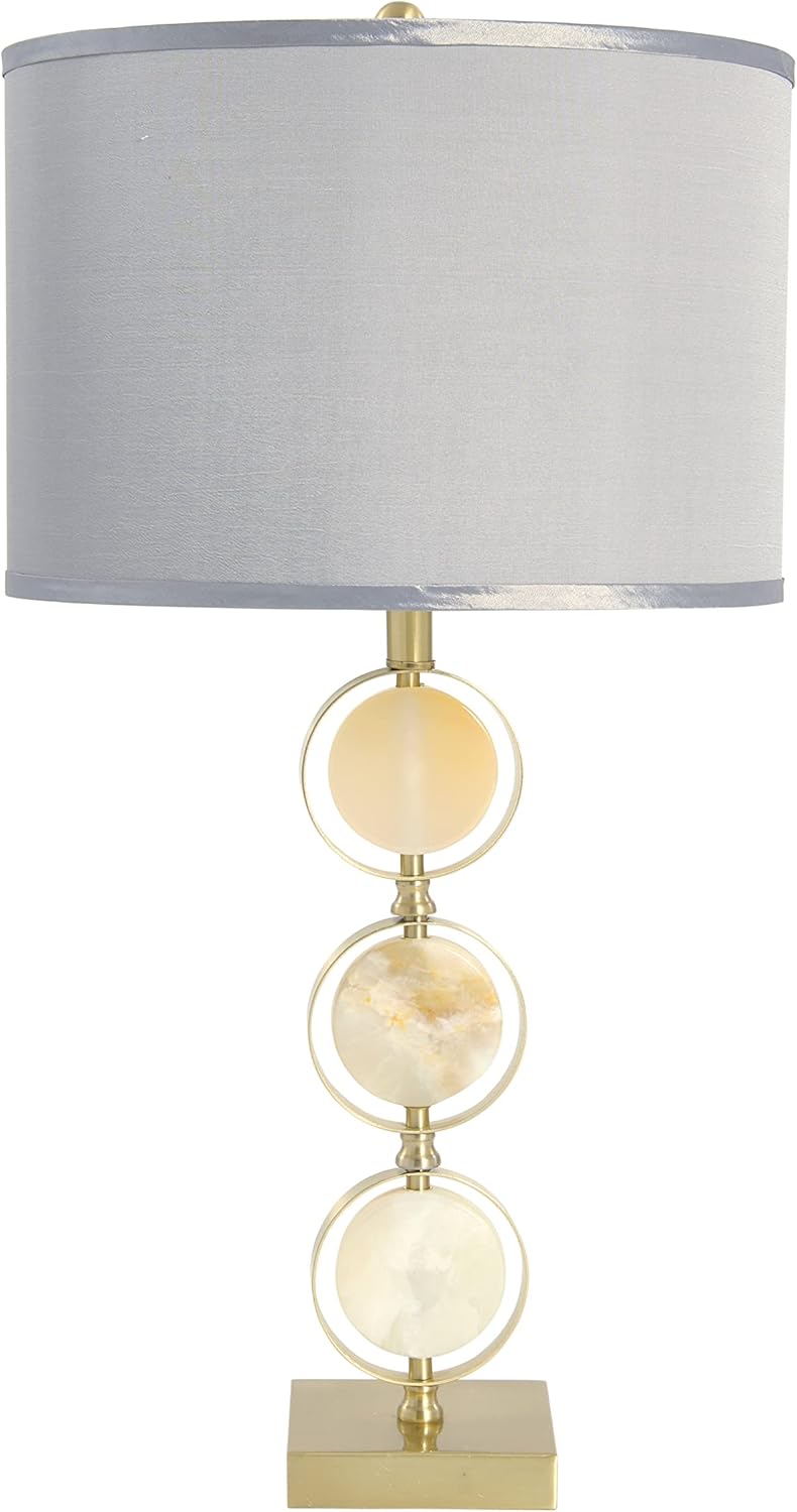 Creative Co-Op Marble & Metal Table Lamp with Natural Linen Shade