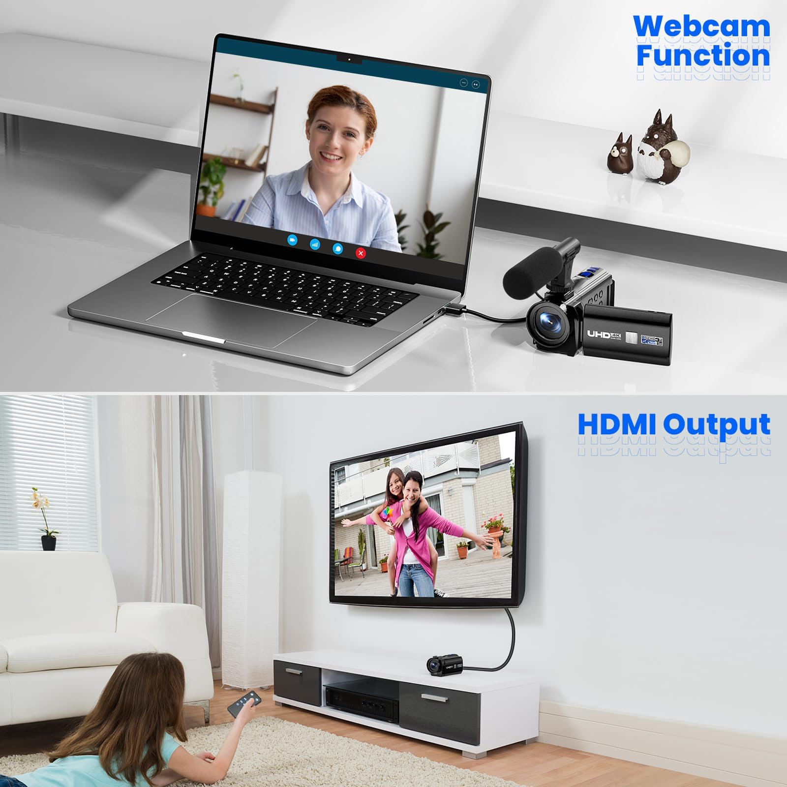 Camcorder Video Camera 5K, Dual Lens Vlogging Camera for YouTube, 3” 270° Rotatable Touchscreen WiFi 56MP Night Vision Cam Corder with 64GB SD Card, Microphone, Tripod, Stabilizer, Remote, Batteries