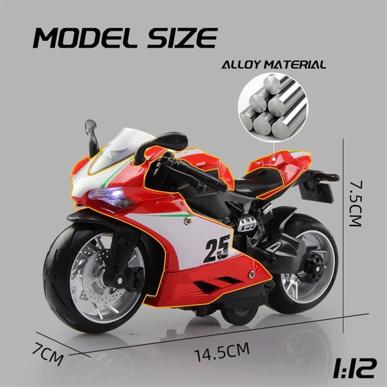 Moto de Juguete Modelo De Motocicleta, Luz Y Efecto Sonido, Coche Fundido A Presión, Juguetes para Niños, Regalo Cumpleaños, para, Escala 1:12, Aleación | Orange