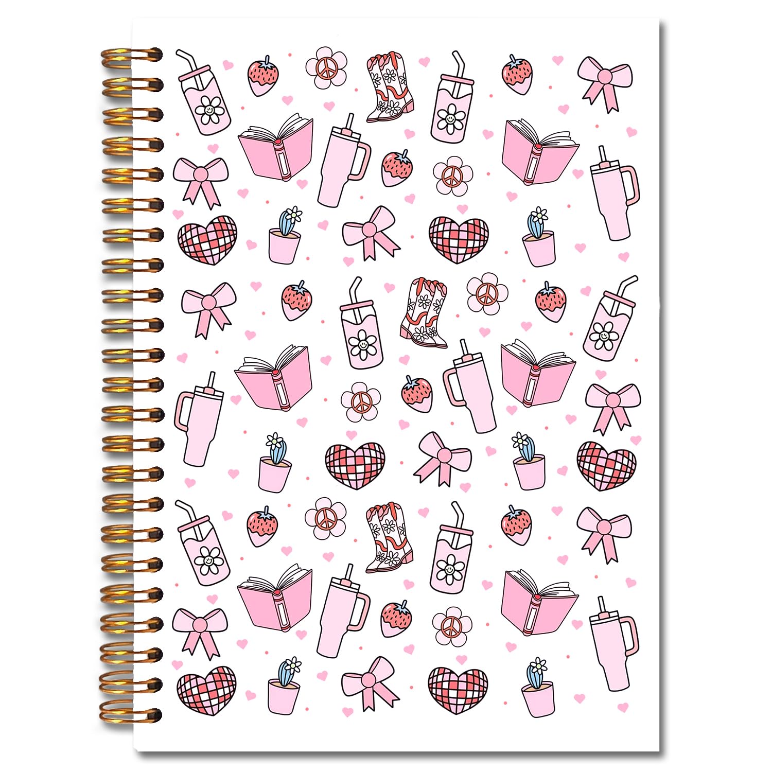 JINYO Taccuino carino da ragazza, Coquette Pink Bow Strawberry Journal, diario estetico preppy per donne, forniture per ufficio Coquette Girly, quaderni a spirale preppy da 14 x 20 cm