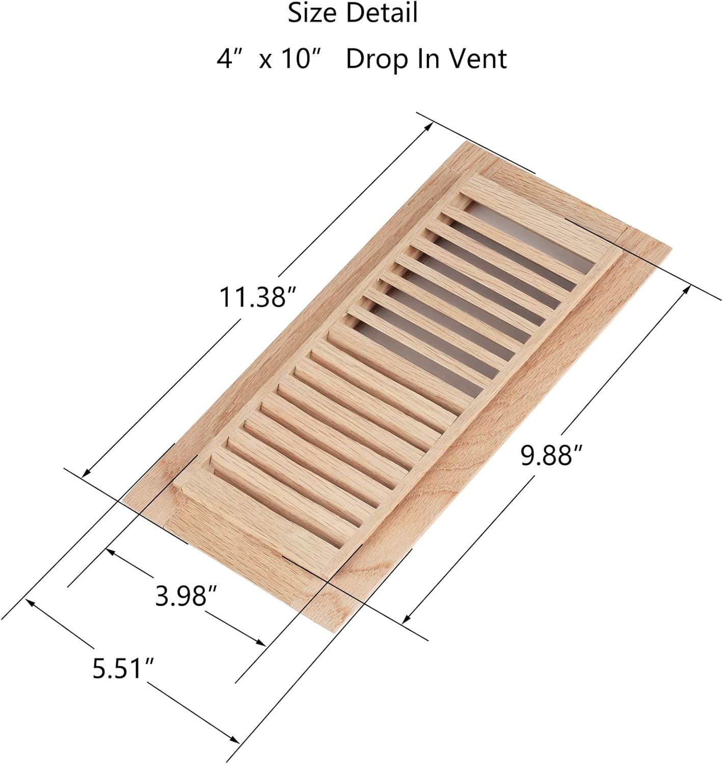 2 Pcs Pack Hardwood White Oak Floor Register, Drop in Vent Cover, 4x10 Inch, No Damper, Unfinished