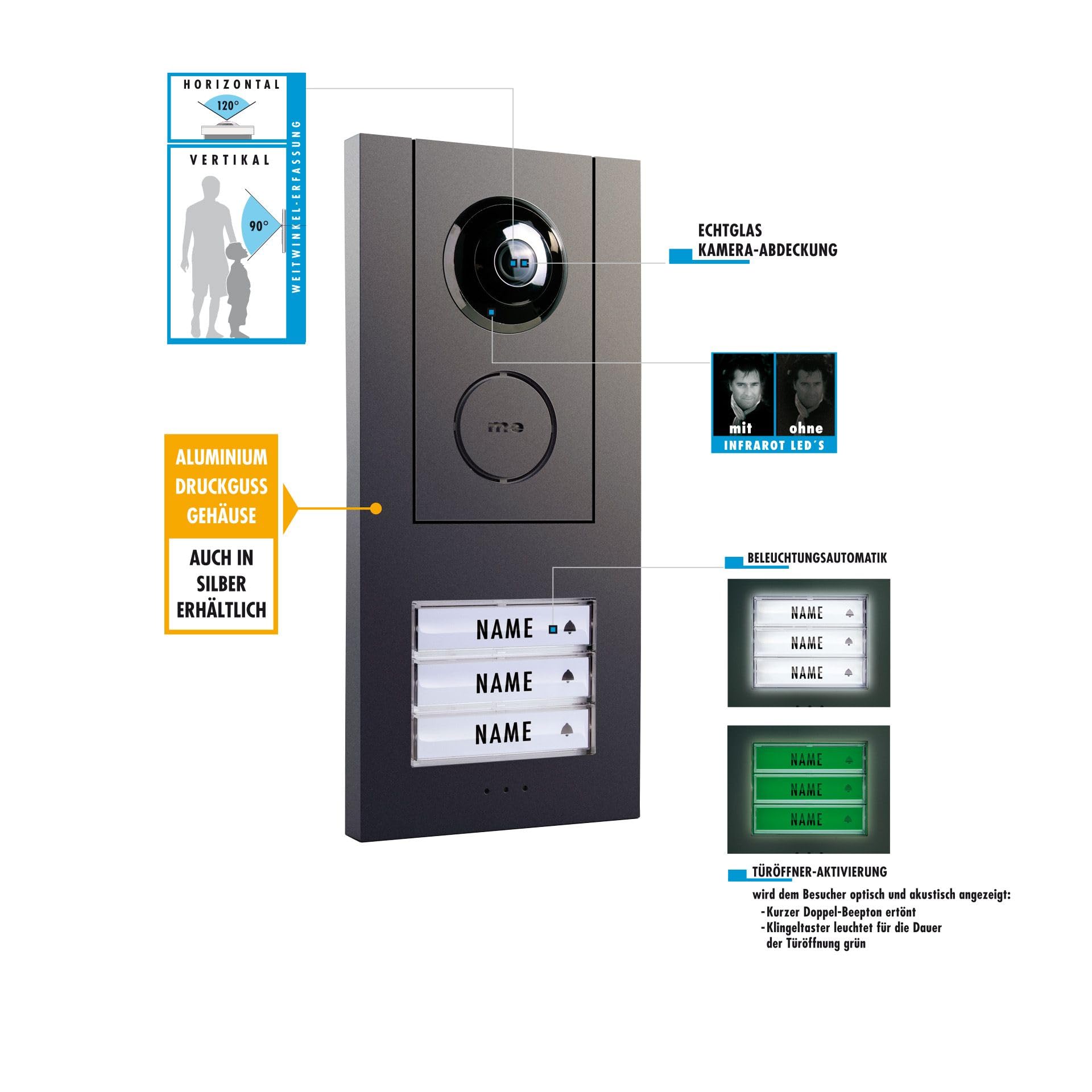 m-e Video Türsprechanlage – Sprechanlage mit Kamera für Einfamilienhaus – WLAN & App-Anbindung – 7 Zoll Touchscreen, Nachtsicht & digitaler Bildspeicher - 4 Draht (Anthrazit/Schwarz)