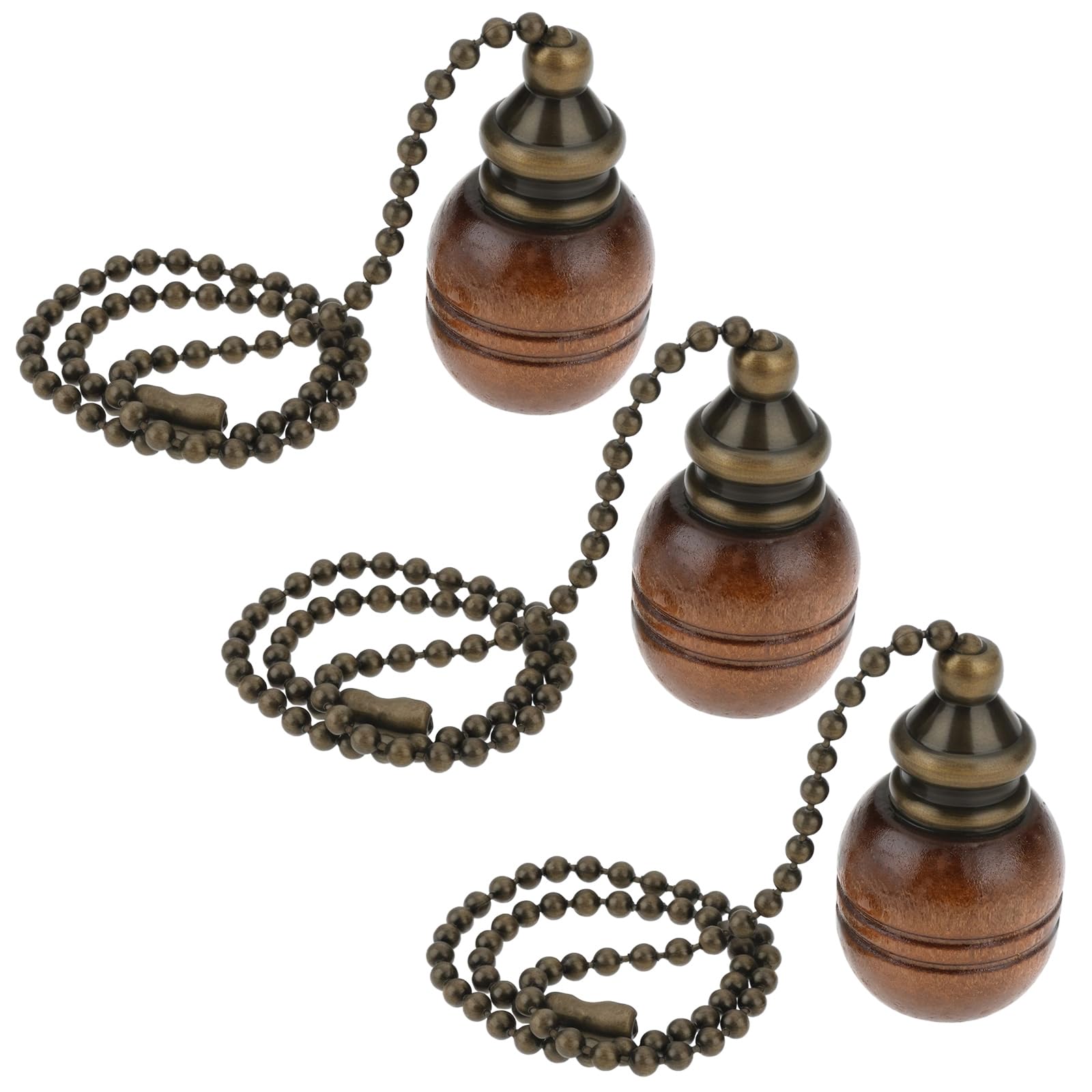 ECSiNG 3pcs 3.9x2.3cm Decorative Wooden Ceiling Fan Pull Chain Extension Bronze 12-Inch 30cm Pull Chains Set for Ceiling Light Lamp Fan