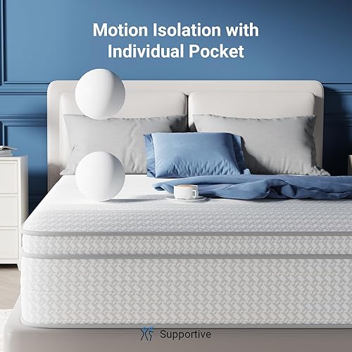 Miniatura 7 de Avenco Colchón tamaño King de 12 pulgadas en una caja, colchones de felpa mediana King con resortes de bolsillo Smart Coil híbridos para alivio de