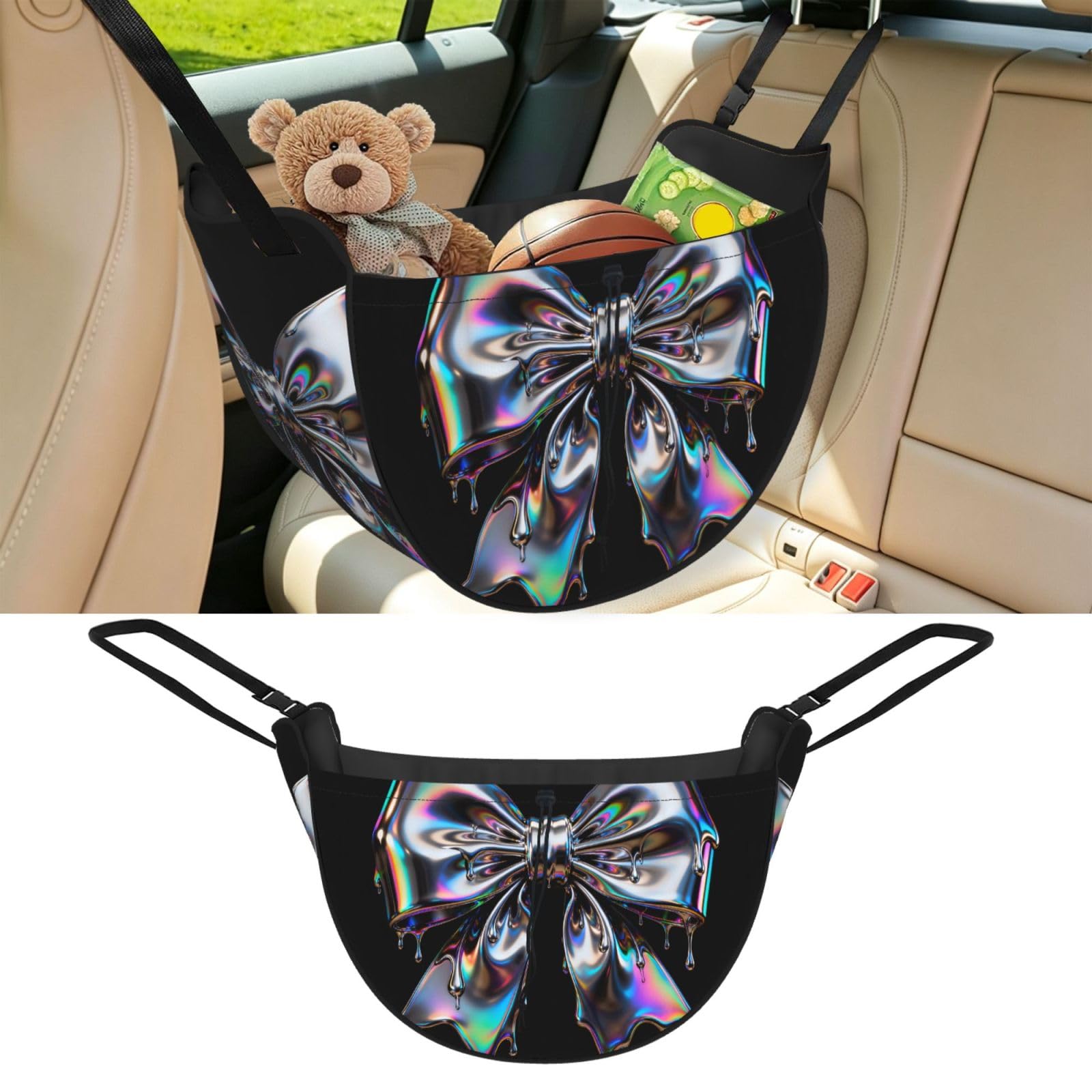 Cntdbu Black Bow Pattern Car Seat Organizer-Backseat Storage Bag For Travel