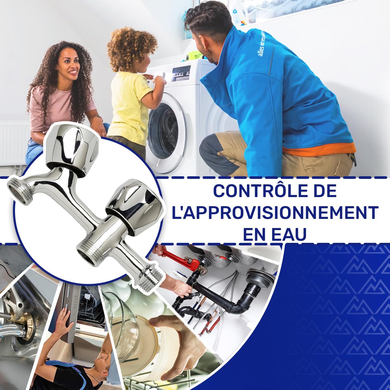Robinet Machine à Laver et Lave Vaisselle 1/2" x 3/4" x 3/4" en Laiton Chromé - Garantie de 10 Ans - MONTERAL