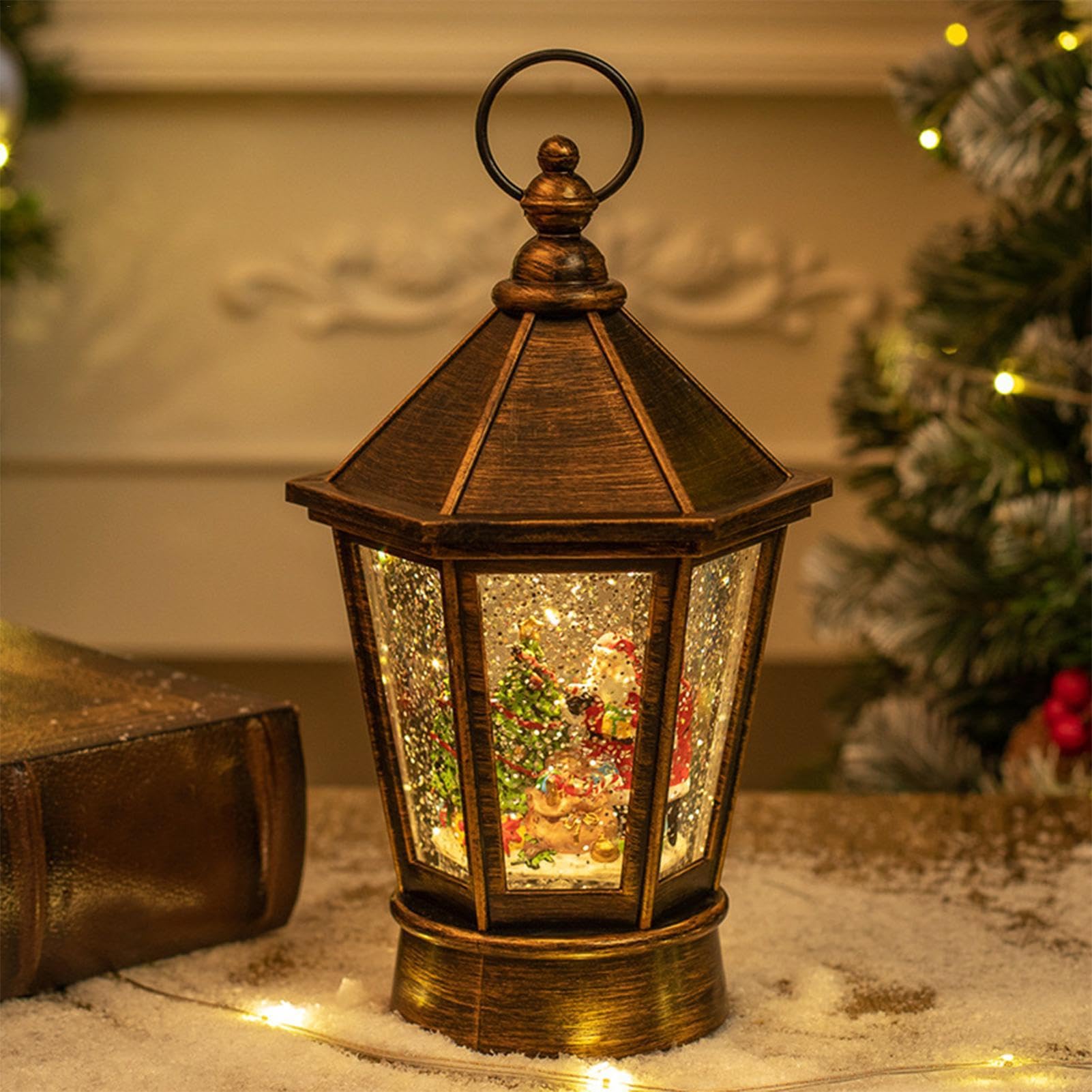 Lanterna con neve illuminata, musicale con neve con glitter vorticosi, decorazione da tavolo a batteria, decorazione per feste di Natale | decorazione da tavolo a batteria, decorazione per feste di Natale