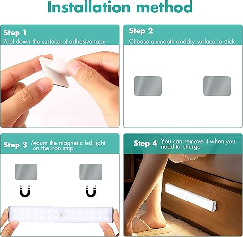 Miniatura 6 de BISHKJOK Homelife - Luz LED de armario activada por movimiento, 28 luces LED para debajo del gabinete, luces LED con sensor de movimiento, se pega