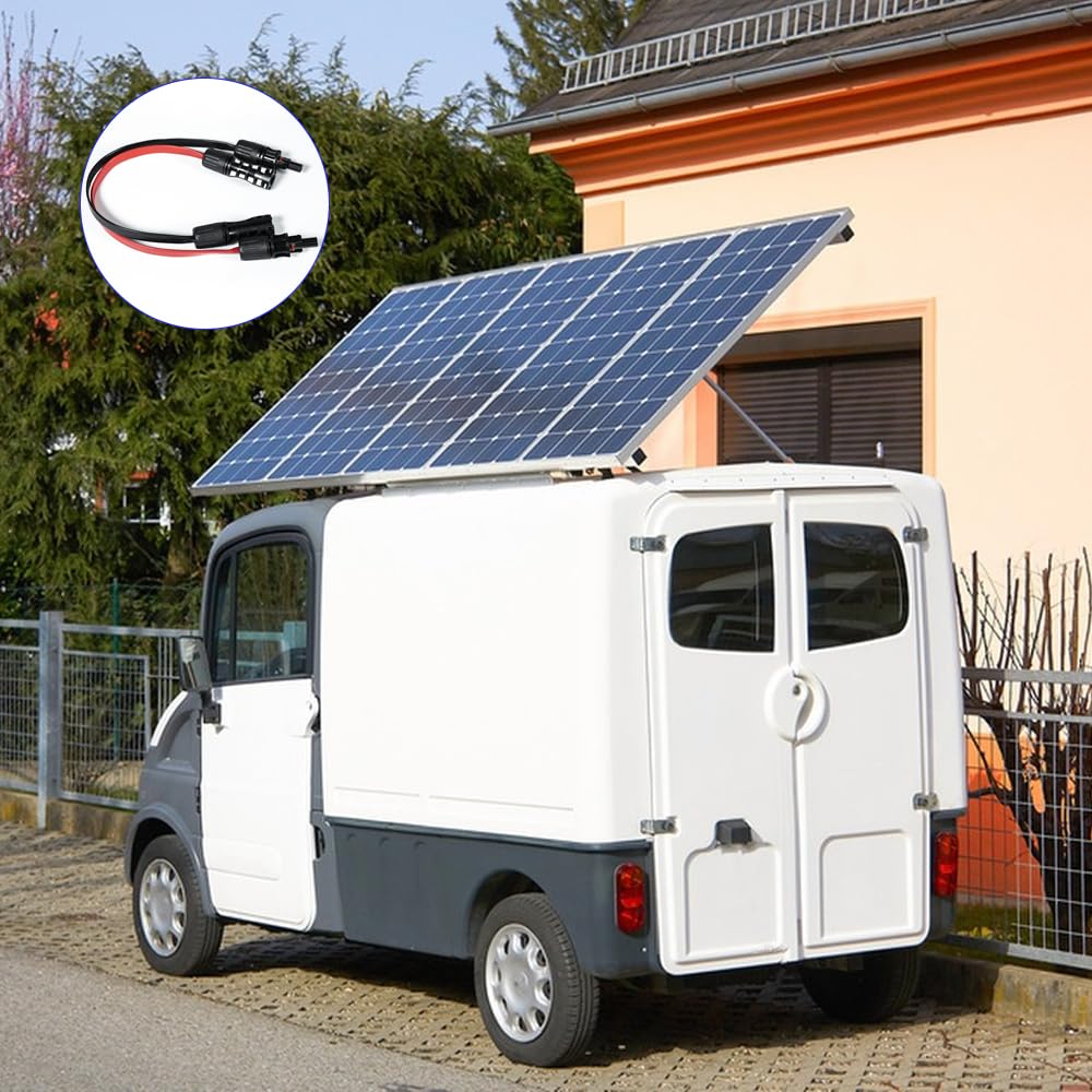 Płaski kabel do paneli słonecznych 4 mm², 1 para przedłużaczy solarnych 100 cm z wtyczką i złączem, płaski kabel solarny PV do modułów solarnych balkonowej elektrowni (czerwony + czarny)