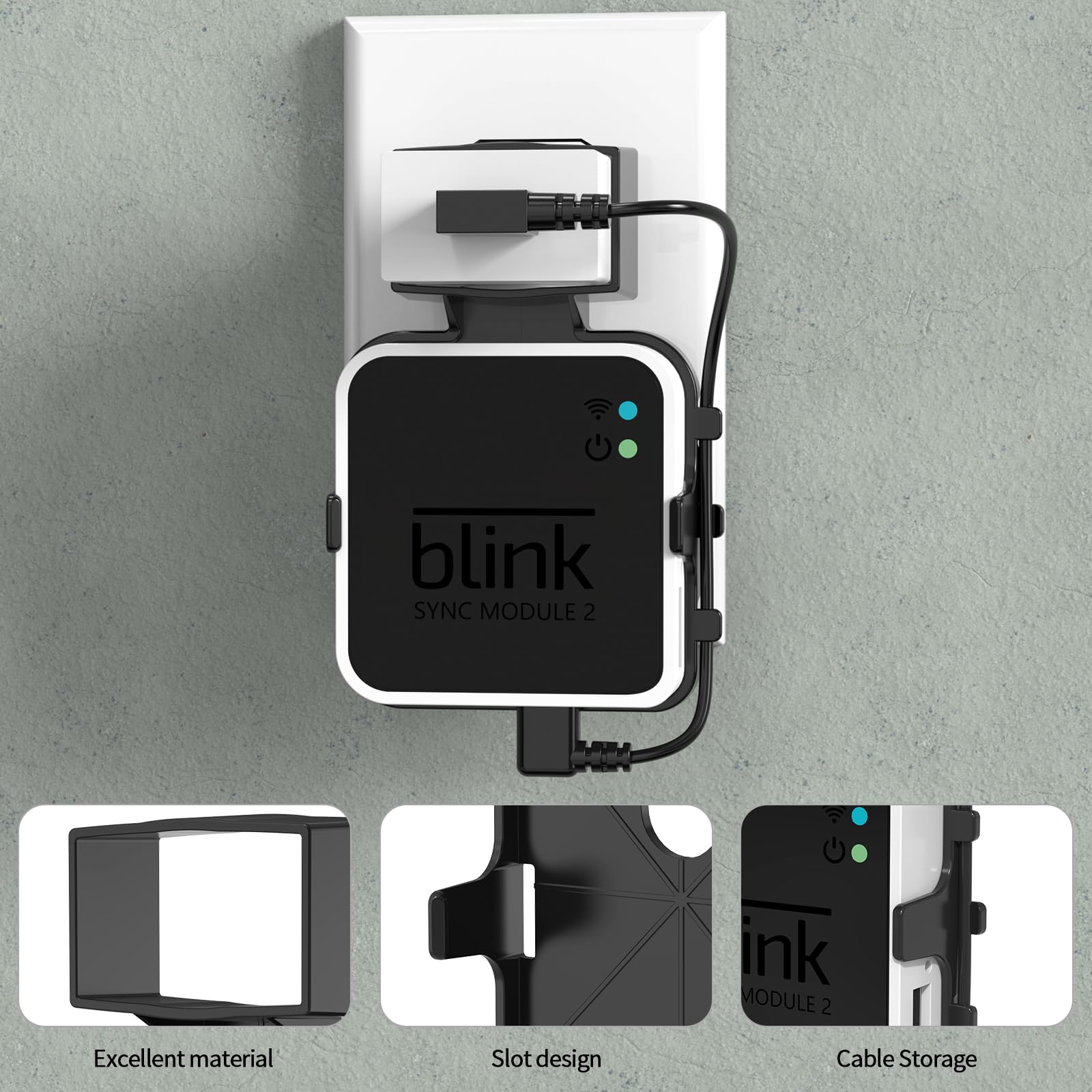 HOLACA Outlet Support mural Hunger pour module Blink Sync 2, support pour surveillance extérieure et intérieure Blink avec câble (noir, 1 pièce)