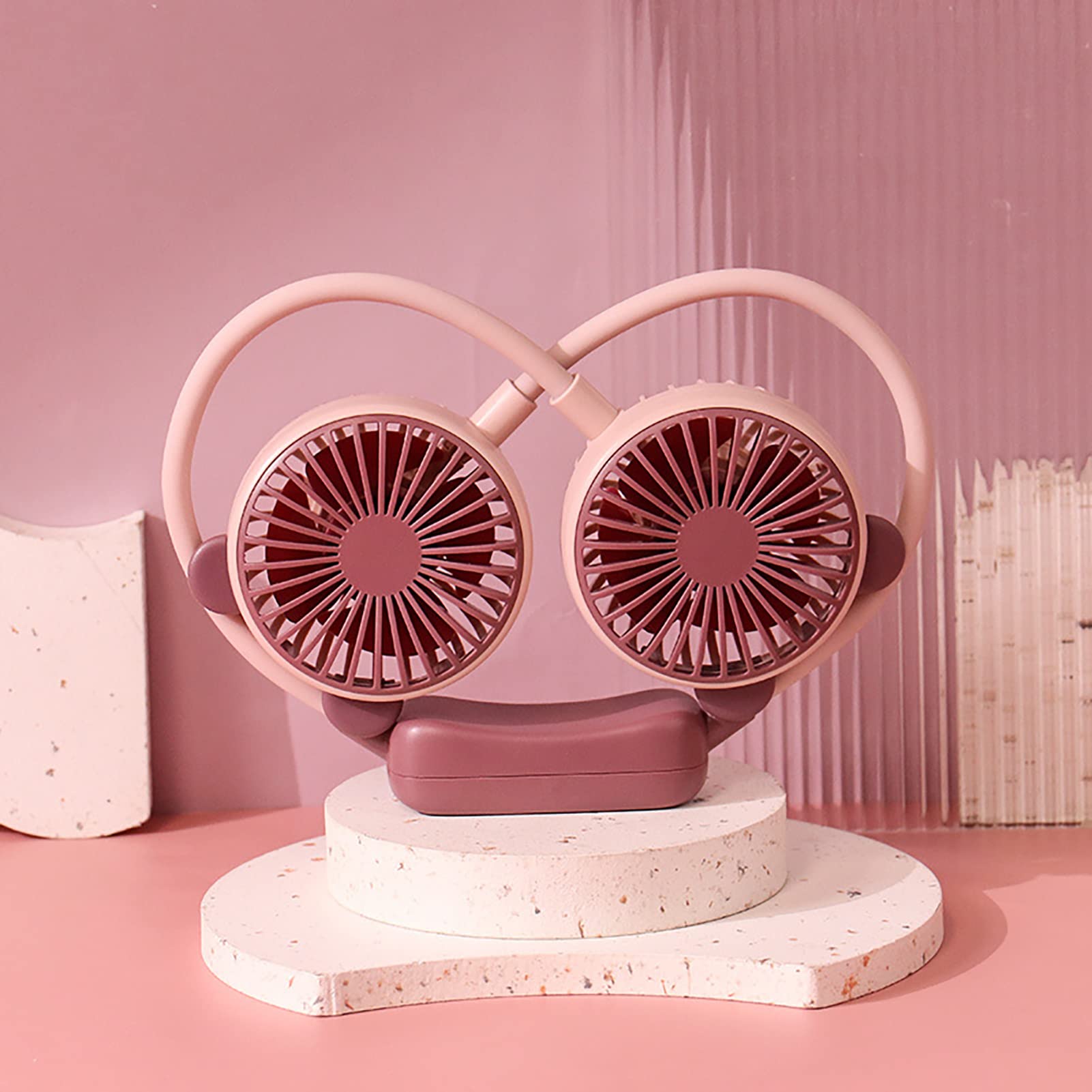 Ventilateur De Cou Portable Ultra Silencieux 3 Vitesses - USB Rechargeable Rose