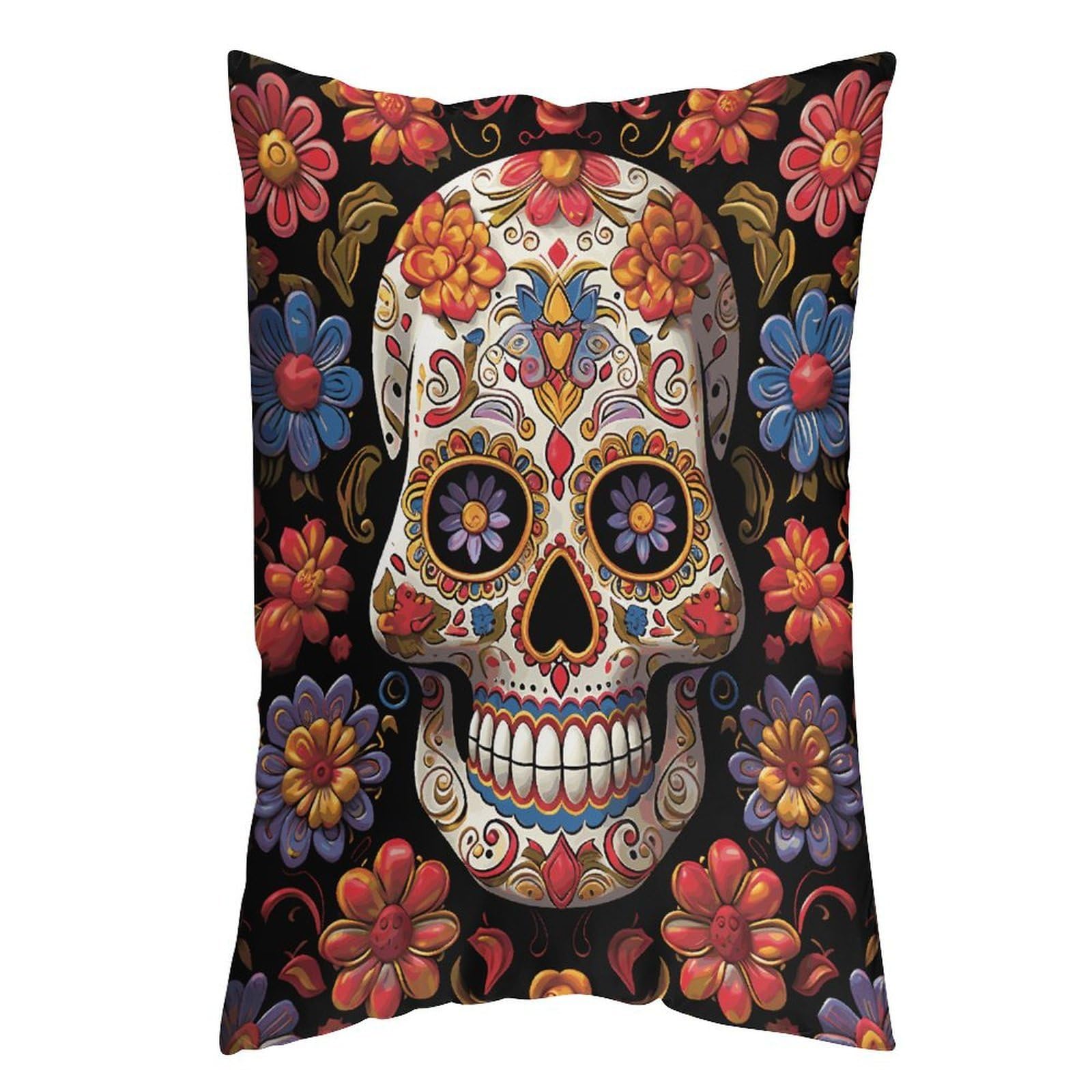 LDGSUPH Sugar Skulls Pillow Cases Soft Pillowcase with Invisible Zipper Wrinkle Resistant Pillow Covers Breathable Removable Pillow Protector for Bed Sofa Car 16 "x24