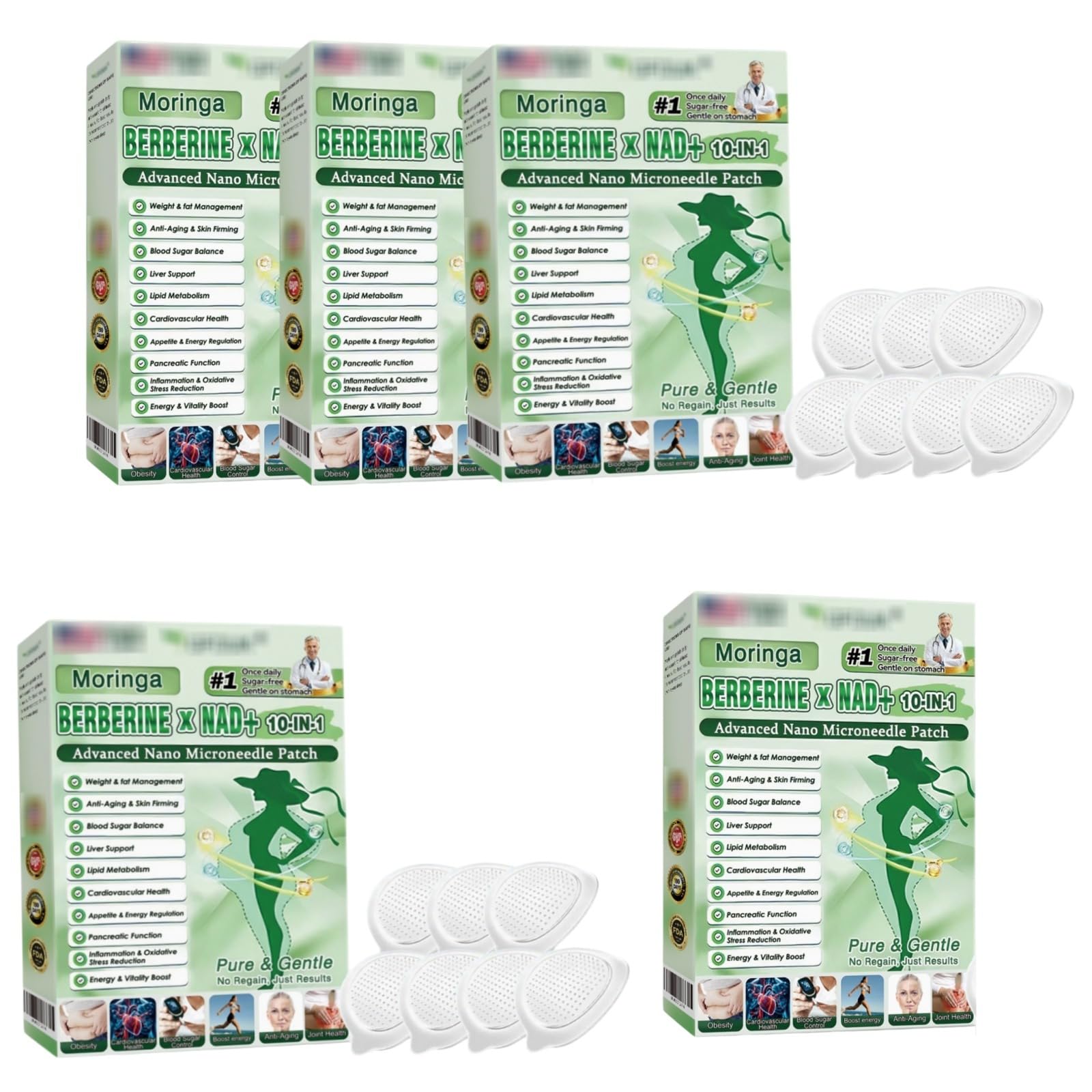 Moringa X Berberine Patch 10 in 1, Patch Nano Microneedle Dimagrante Ingredienti Naturali, Facile da applicare, Invisibile sotto i vestiti, Ideale per Uomo e Donna