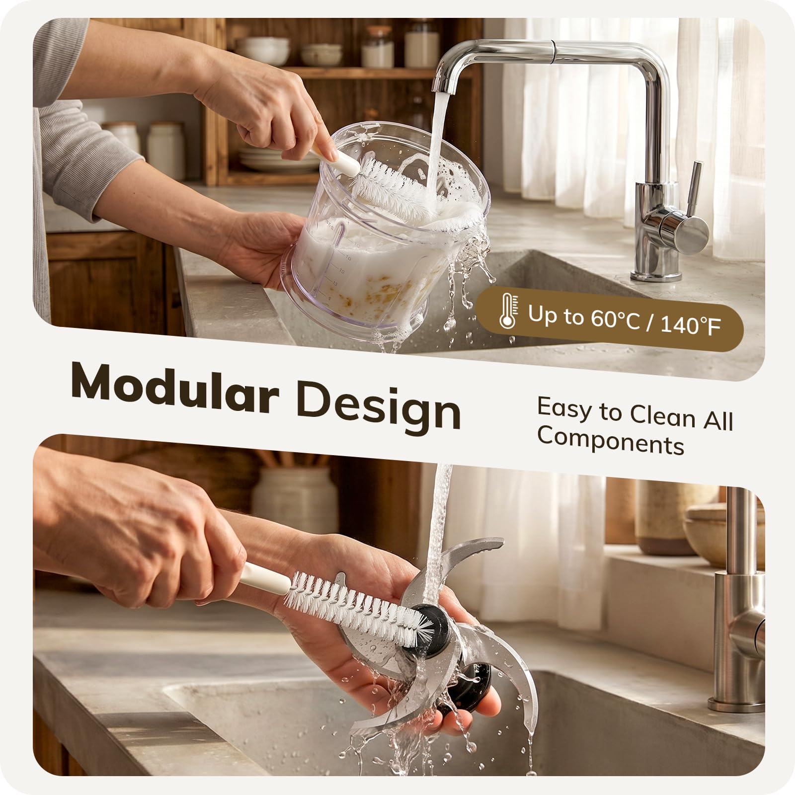 Robot culinaire, hachoir électrique avec 2 bols (2 × 4 tasses) et 2 ensembles de lames en S double couche (noir, 2 bols)