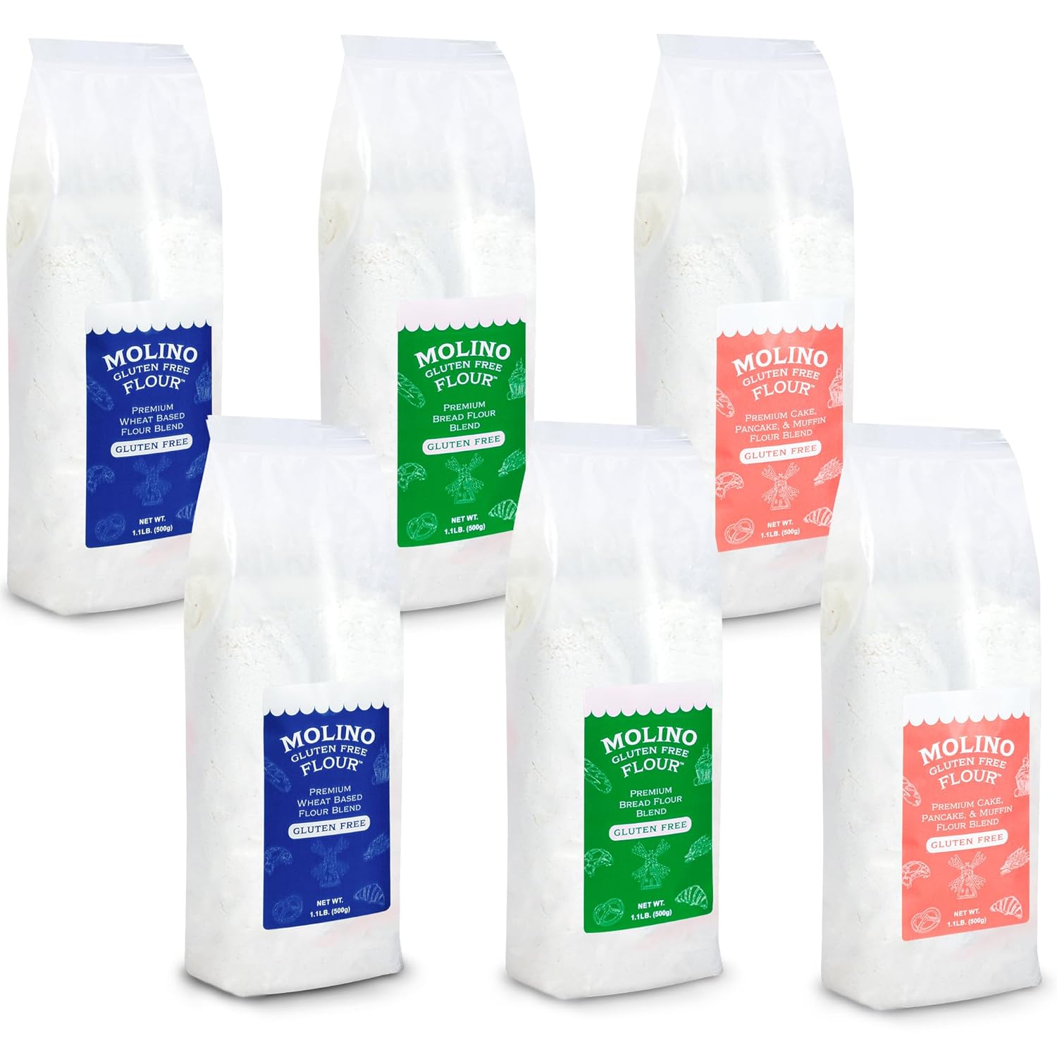 Molino Flour Molino Gluten Free Flour All Purpose Flour Variety Pack 1.1 Pounds Per Bag (6 Pack)