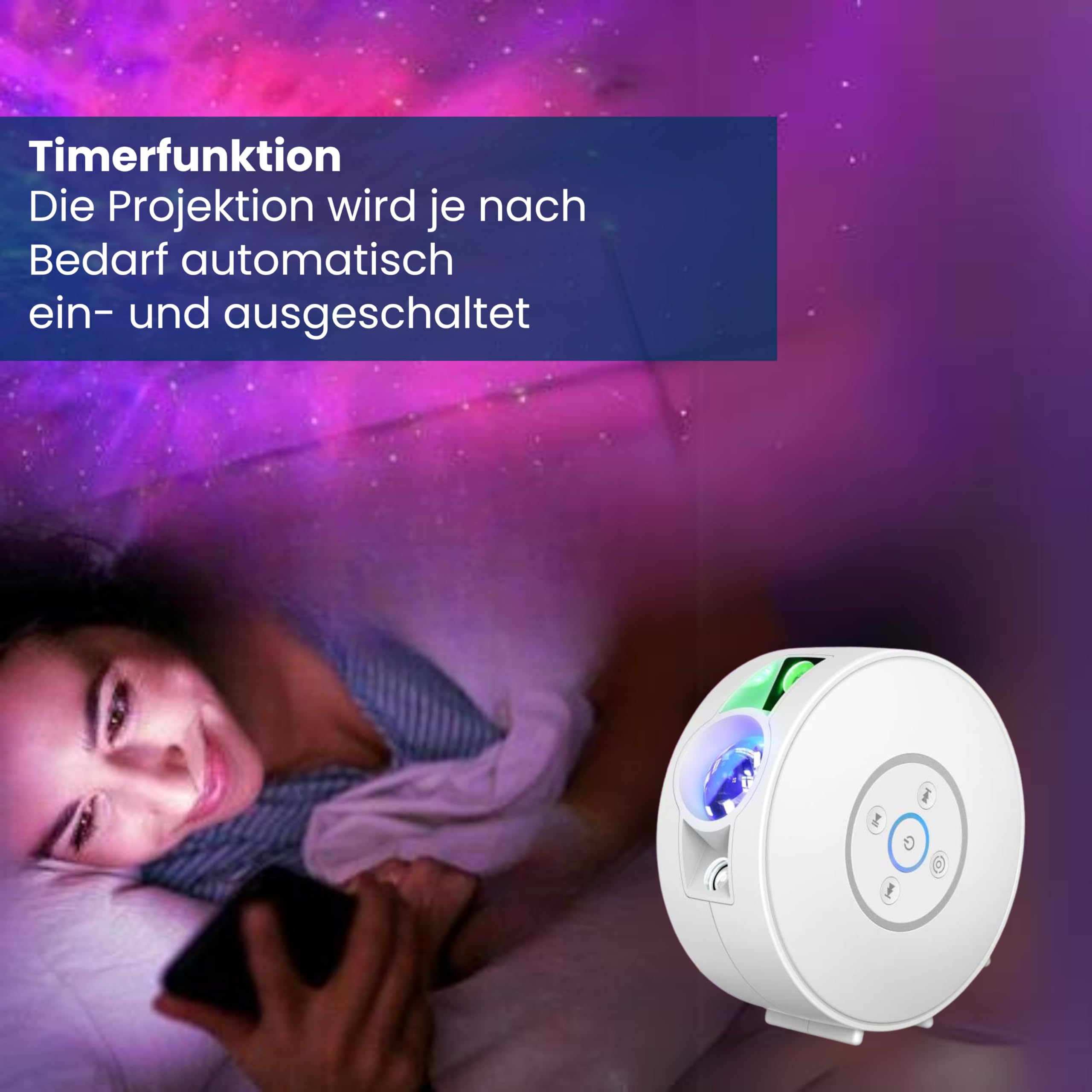 LED Projektor S4 mit Bluetooth Lautsprecher | Austauschbare Projektionseinleger für vielfältige Projektionen; Steuerung bequem per Smartphone App möglich