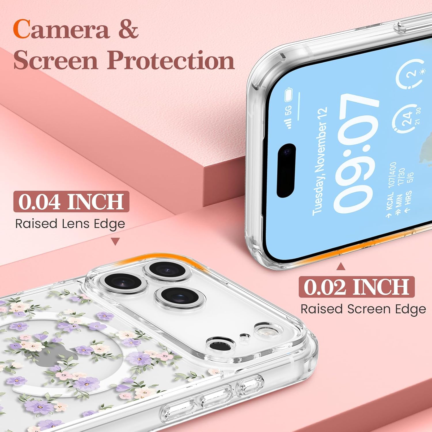 RALEAVO for iPhone 17 Pro Max Case Compatible with MagSafe Clear Floral Pattern Design Cute for Girls Women Slim Magnetic Hard Back Shockproof Phone Case for iPhone 17 Pro Max,Purple Flowers - Image 3
