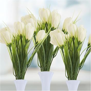Factory Direct Craft Group of 3 Artificial Cream and White Crocus Bushes for Spring Flower Arrangements and Easter Decorations Size 10-1/2"