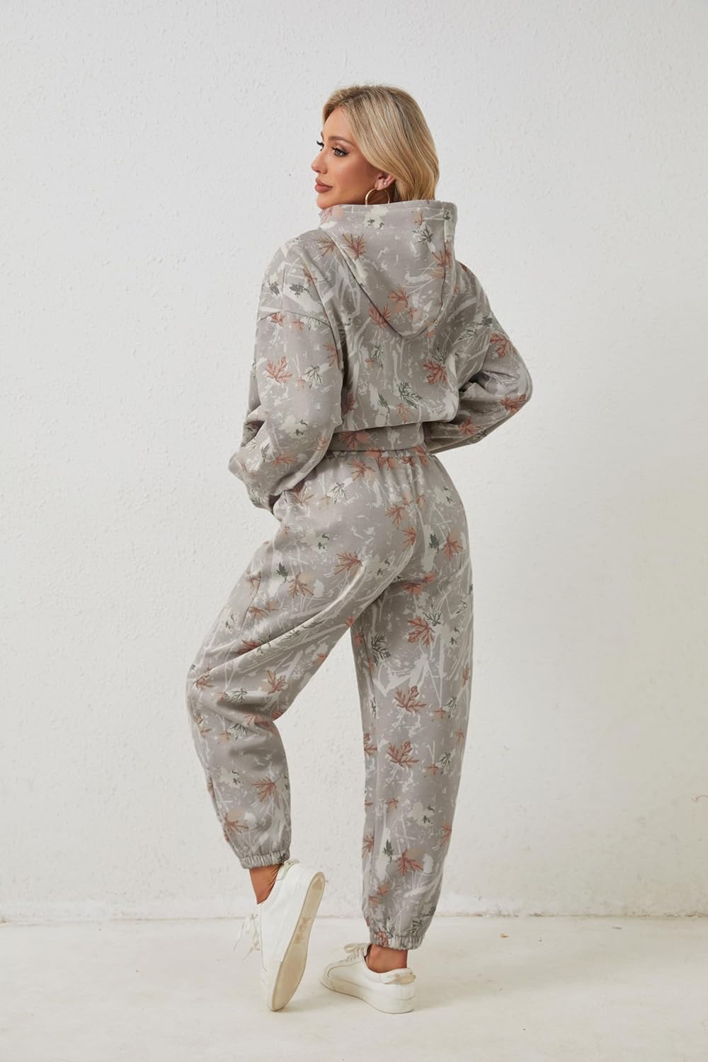 Camo Sweatsuits for Women Set 2 Piece Camo Hoodies Maple Leaf Print Oversized Sweatshirt Lounge Sets Fall Outfits - Image 5