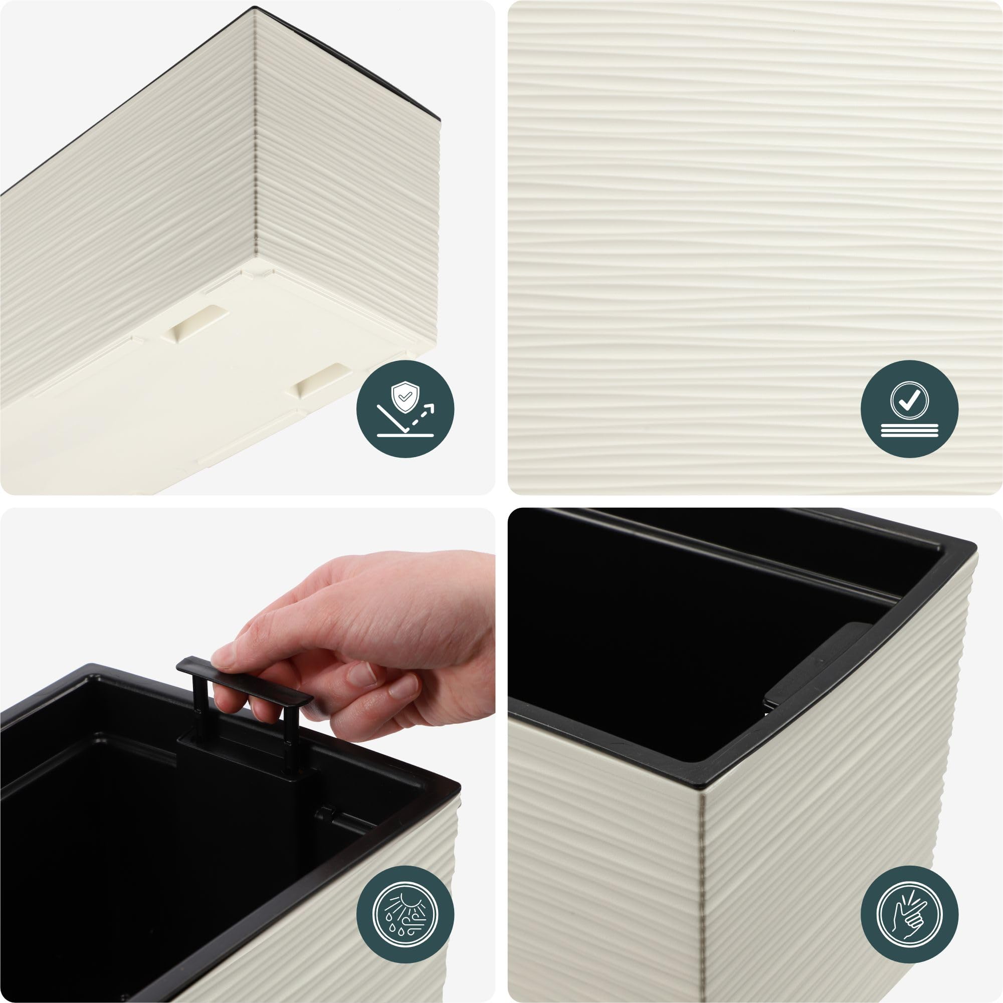 KADAX Fioriera con supporti 18,5 x 56 cm, motivo graffiato, crema, con inserto – Resistente alle intemperie