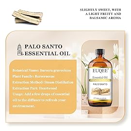EUQEE Palo Santo Essential Oil 118mL Pure Palo Santo Oil Premium Essential Oil with Glass Dropper for Diffuser, Soap Candle Making - 4Fl. Oz