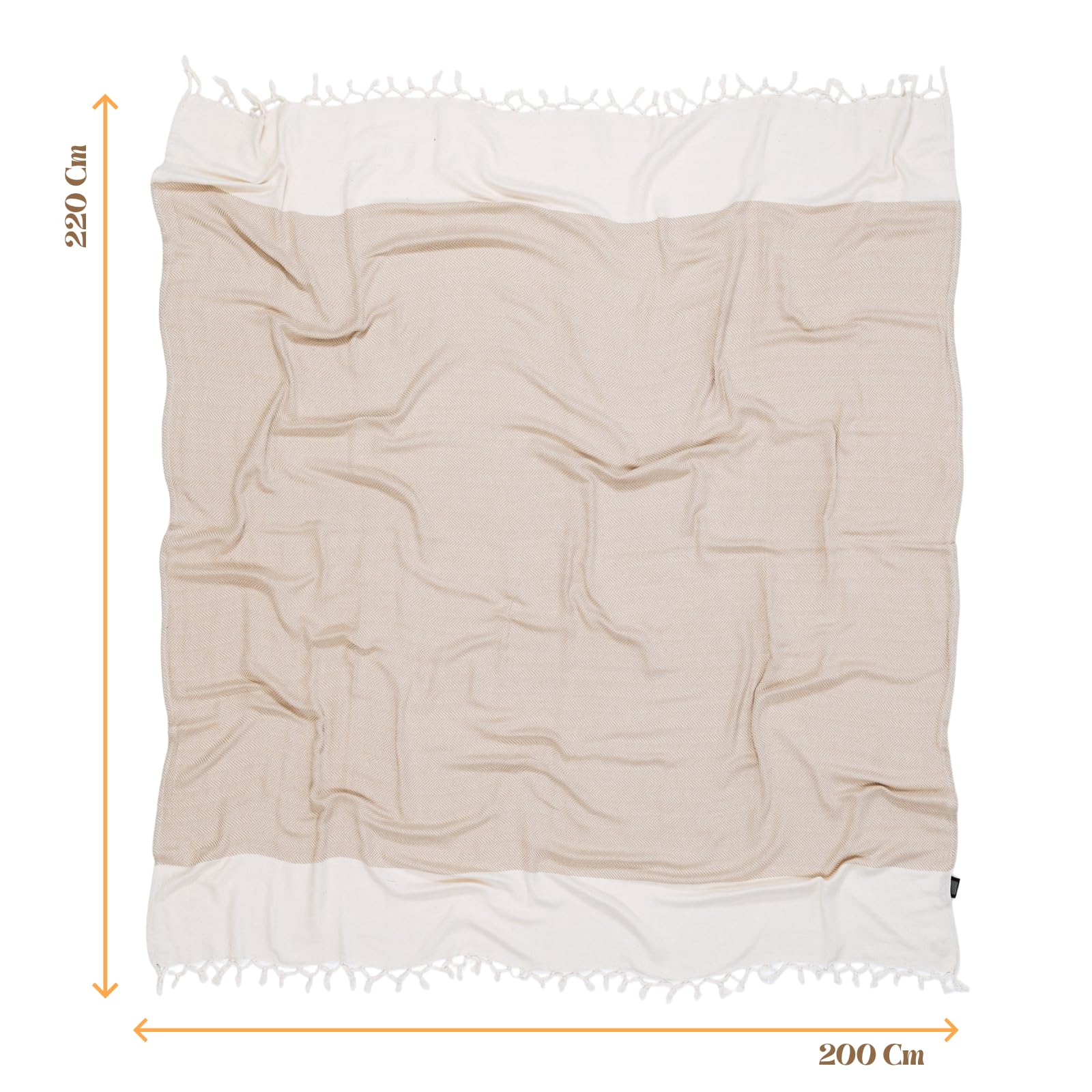 MOMOMUS Grande Serviette de Plage Anti-Sable Style Fouta XXL - 100% Coton, Douce et Légère - Couverture ou Tapis de Plage Grand Format, idéale pour Pique-Nique et Piscine - Beige, 200 x 220 cm