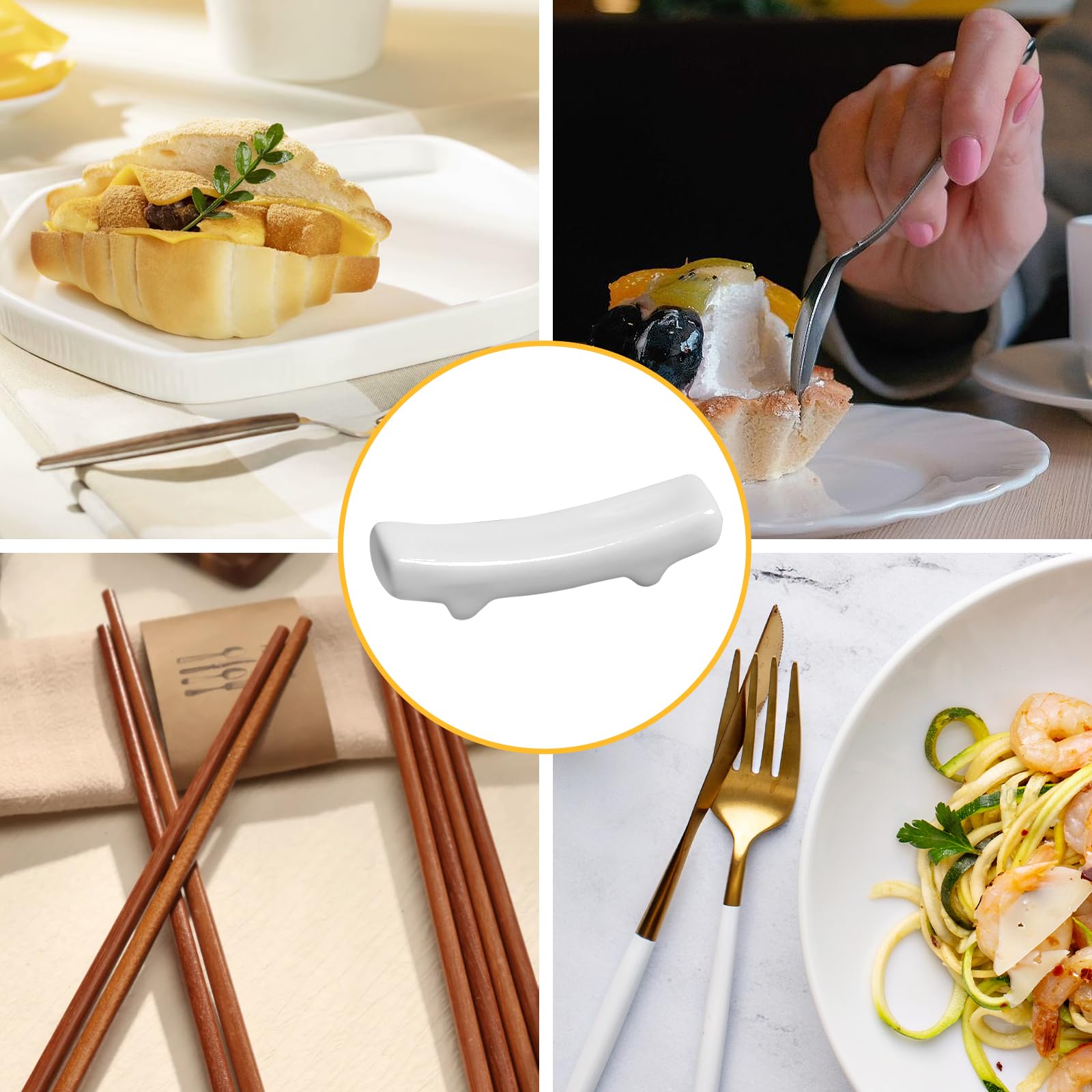 12 soportes para palillos de cerámica blanca, soporte para palillos chinos de porcelana para comida china, hogar, hotel, adornos de encimera Resta