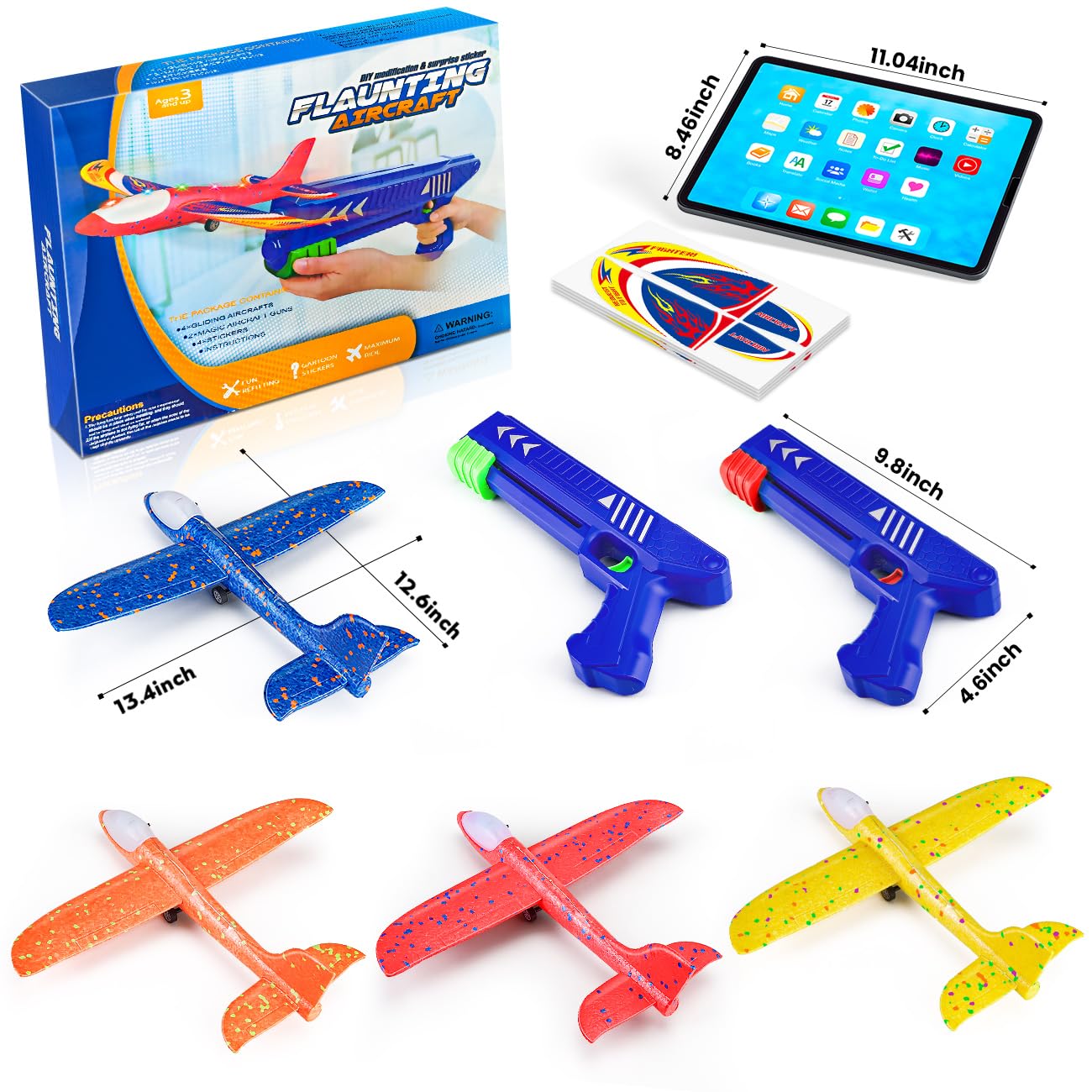 Winstico Cadeau jouet avion pour enfants 5 ans : lot de 2 jouets lanceurs d'avions avec 4 bouchons en mousse - jouets en plein air pour enfants - patins pour garçons filles à