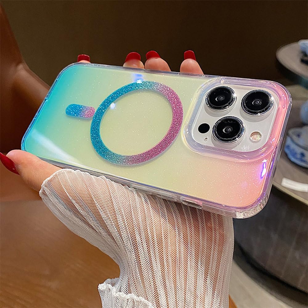 Coque paillettes iPhone 15 Pro Max protection transparente acrylique aurora case - 5
