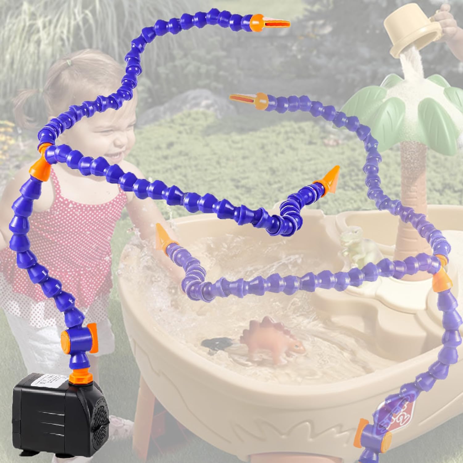 Water Table Pump, Water Pump for Kids Water Table Outdoor Water Game Toys Accessories, Summer Outdoor Splash Water Table Attachments, Adjustable Double Universal Joint Pipe