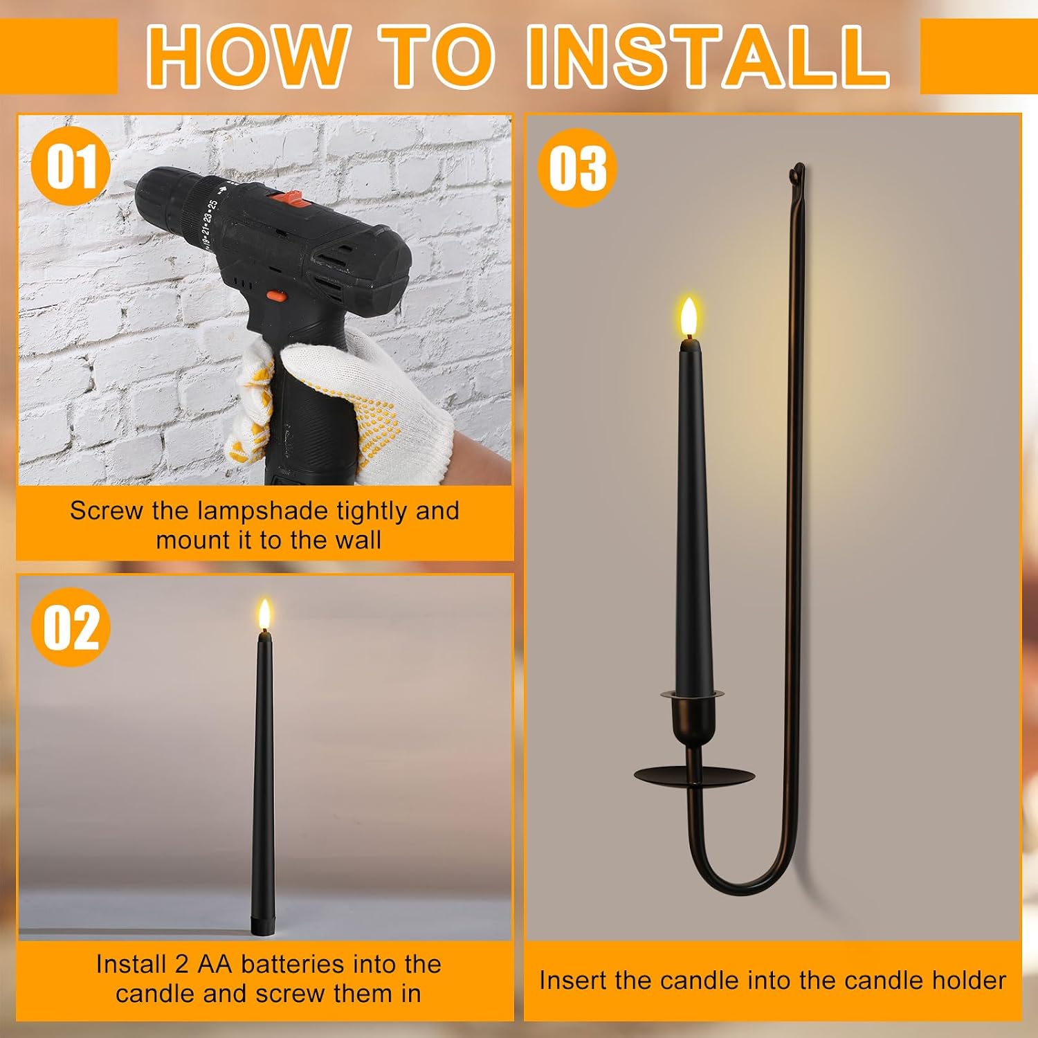 Tessco for you 2 Set Metal Wall Candle Sconces with 9.6" LED Candles,Dark