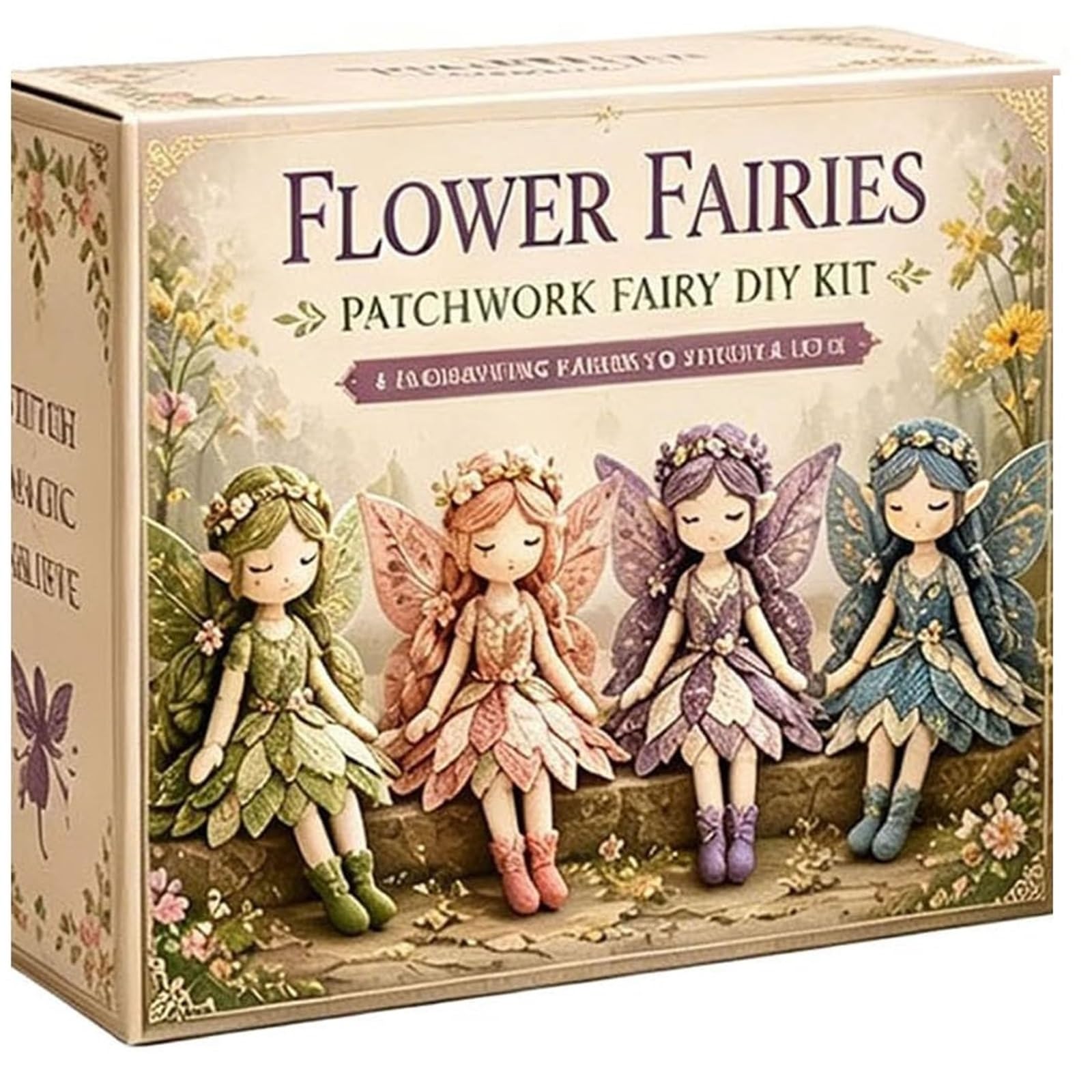 Handmade Fairy Sewing Kit Fairy Patchwork DIY Collection, Handmade Sewing Kit, Fun Flower Fairies, Make Winged Elf Cloth Doll(Flower)