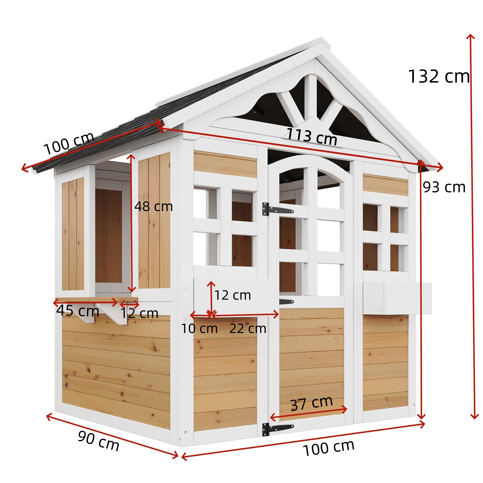 Casetta da giardino per Bambini, Casetta sull'albero per Bambini con Porte e finestre, in legno massello, Casette giocattolo da esterno resistente alle intemperie, 113 x 100 x 132 cm