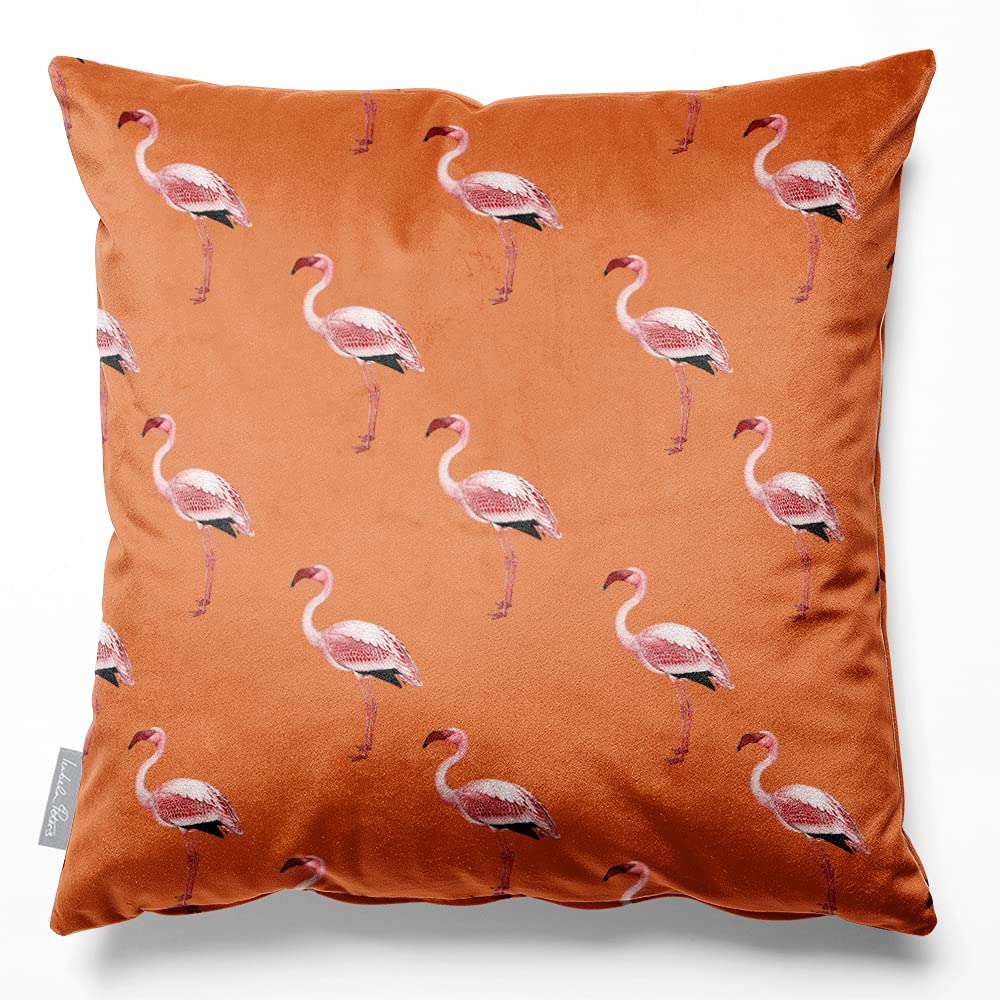 Izabela Peters Flamingos - Burnt Orange Cushions With Covers Included, Filled Cushion, Eco-Friendly Velvet Cushions, 45 Cm, Chair Cushions, Sofa Cushions, Seat Cushions, Large Cushions