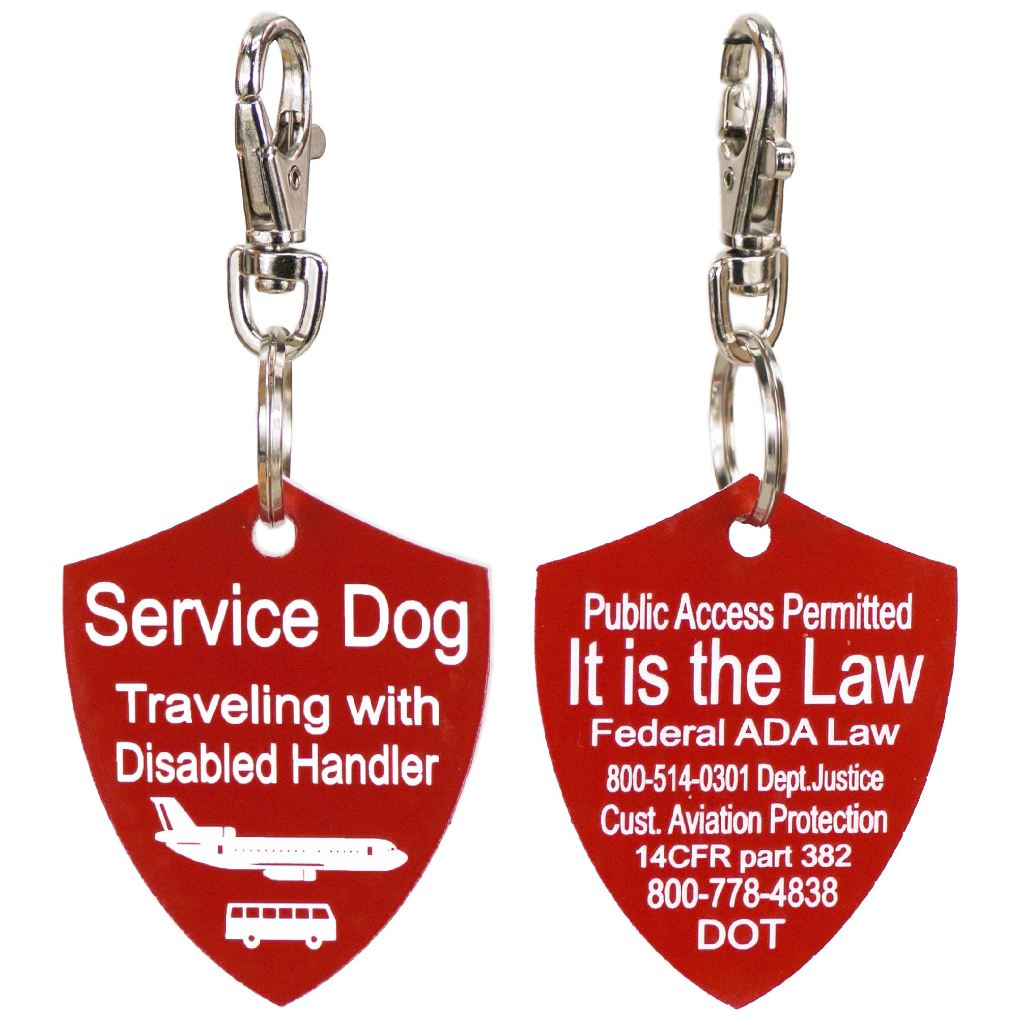 ActiveDogs Travel Service Dog Tag - Engraved ID Tag for Small & Large Dogs - Double-Sided Badge for Working K9 Animals - Plastic Tag - Red 2"x2.5"