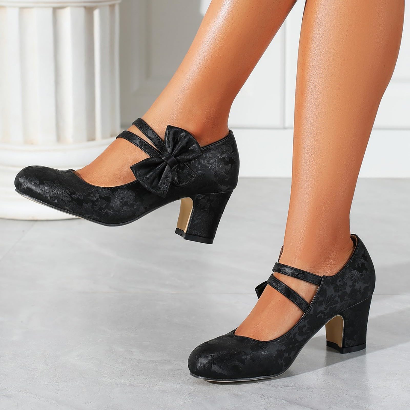 Mary Jane Escarpins Chaussures de mariage rétro pour femme Talons Bowknot Chaussures à talons pour fête de la bière Dirndl Chaussures de travail élégantes Sangle de cheville Chaussures de danse Talon