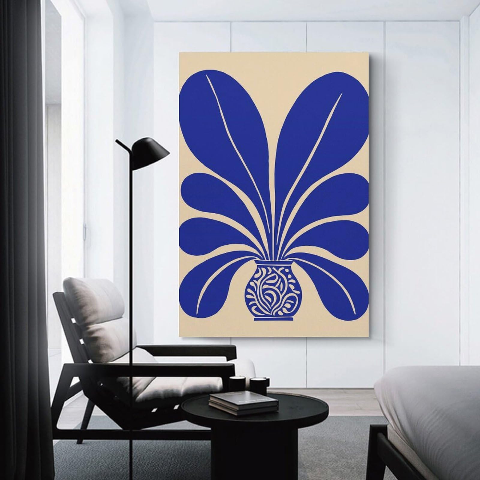 Junmoney Blue Floral Design Wall Art Print, 20x30inch(50x75cm), for Bedroom Decor, Cosy Corners Or Studios, Decorative Wall Art for Cosy Rooms