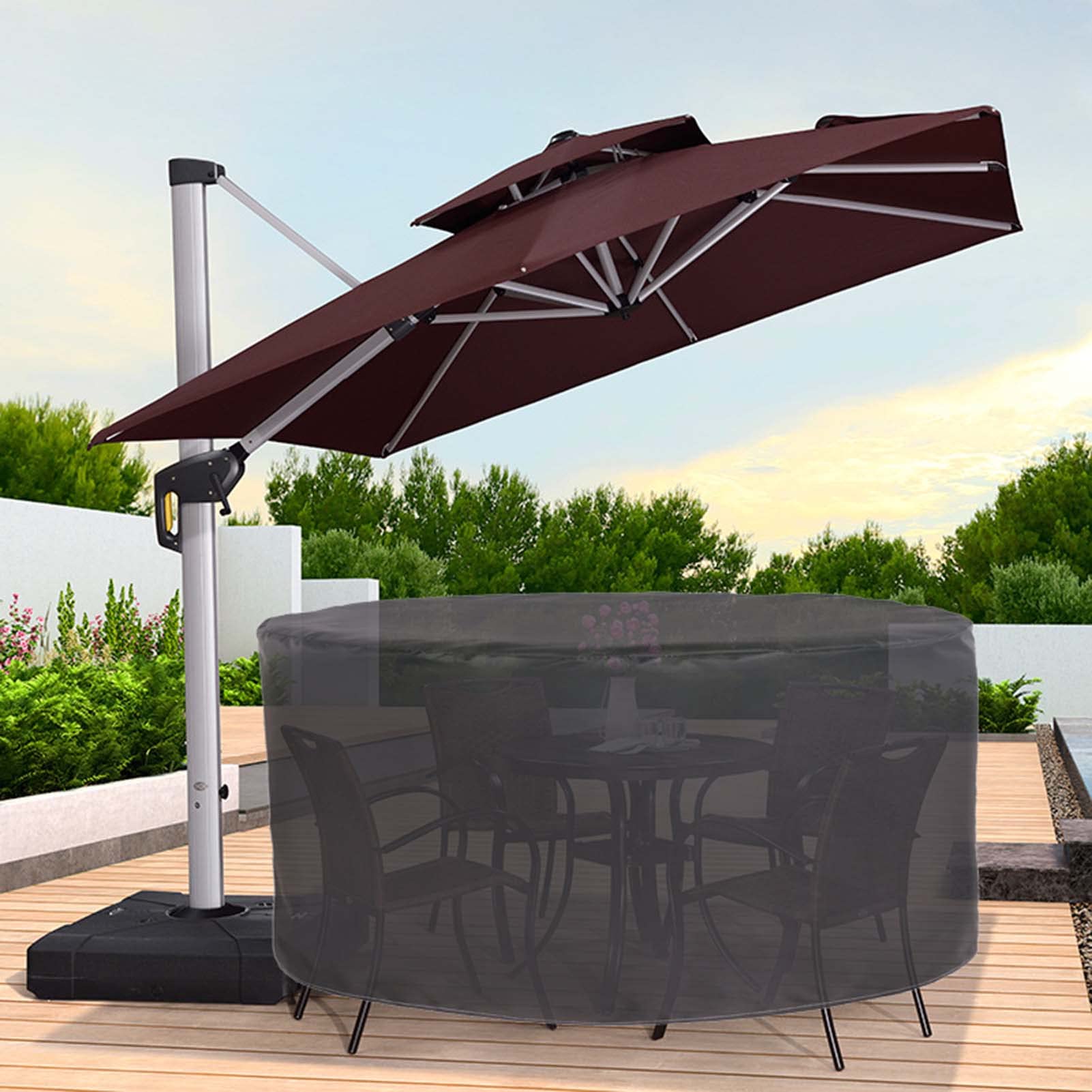 Copertura Per Tavolo Giardino Rotondo - Impermeabile E Anti-UV - 163x58cm - Tessuto Oxford 420D - Con Cordino - Foto 11