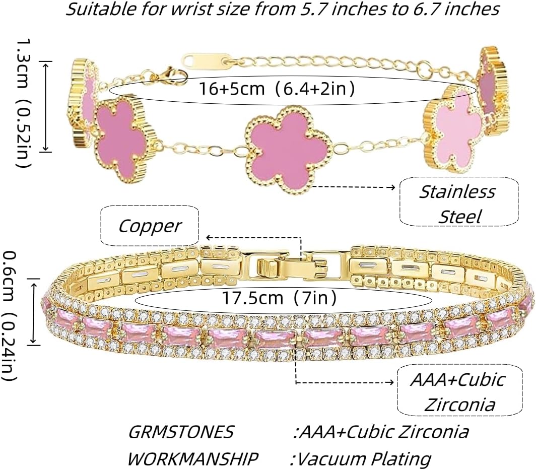 2Pcs Stackable Bracelet Set for Women Cubic Zirconia Tennis Bracelet Adjustable 18K Gold Plated Flower Bracelet Set Trendy Gifts for Women - Image 6