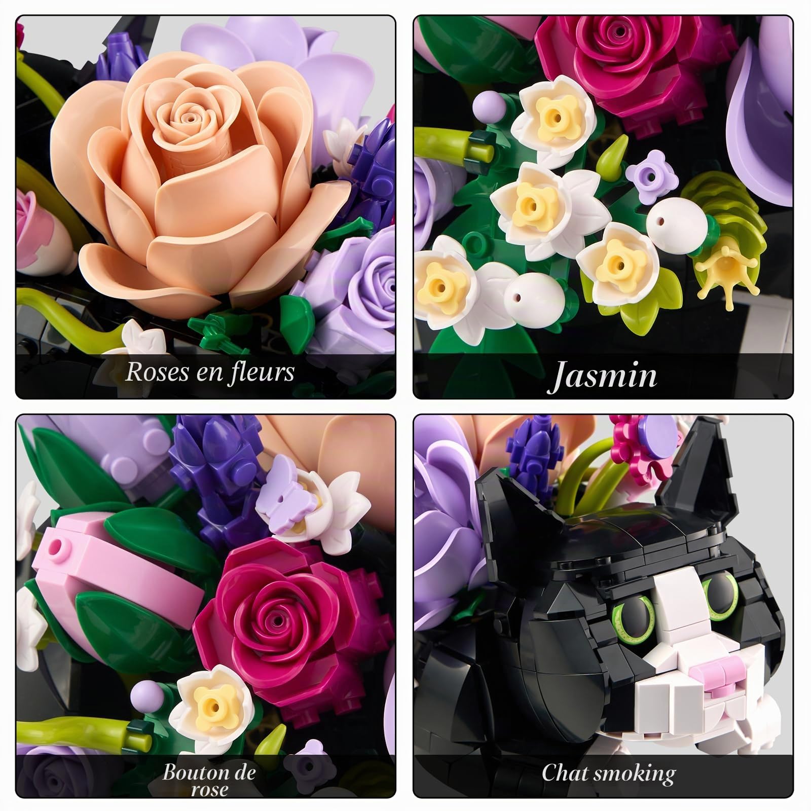 Botanical Bouquet de roses pour chat,Blocs de construction pour fleurs | succulentes,Pot de plantes pour chat,Décoration créative pour plantes et animaux,Noël Jouet en blocs de construction