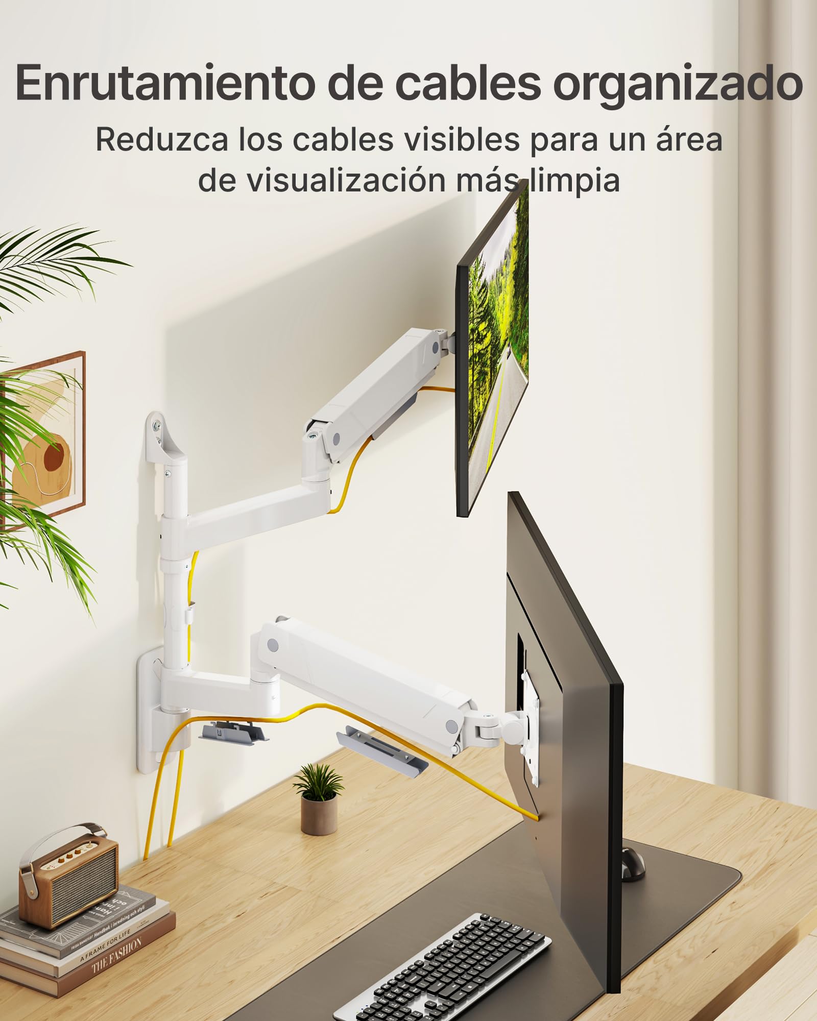 monTEK Soporte de pared para monitor dual para monitores de 17 a 35 pulgadas, carga máxima de 16 kg, brazo de monitor compatible con pantalla plana y curva, soporte de pared articulado para TV