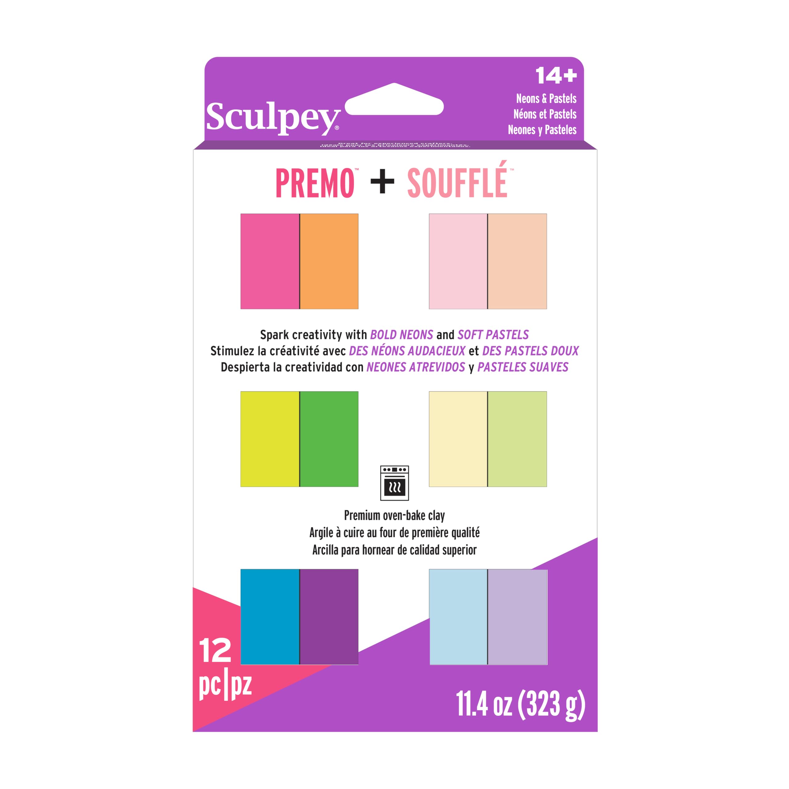 Premo and Souffle Neon and Pastel Multipack, 12 Pieces, Non Toxic, Mix of Premium Clay Br…