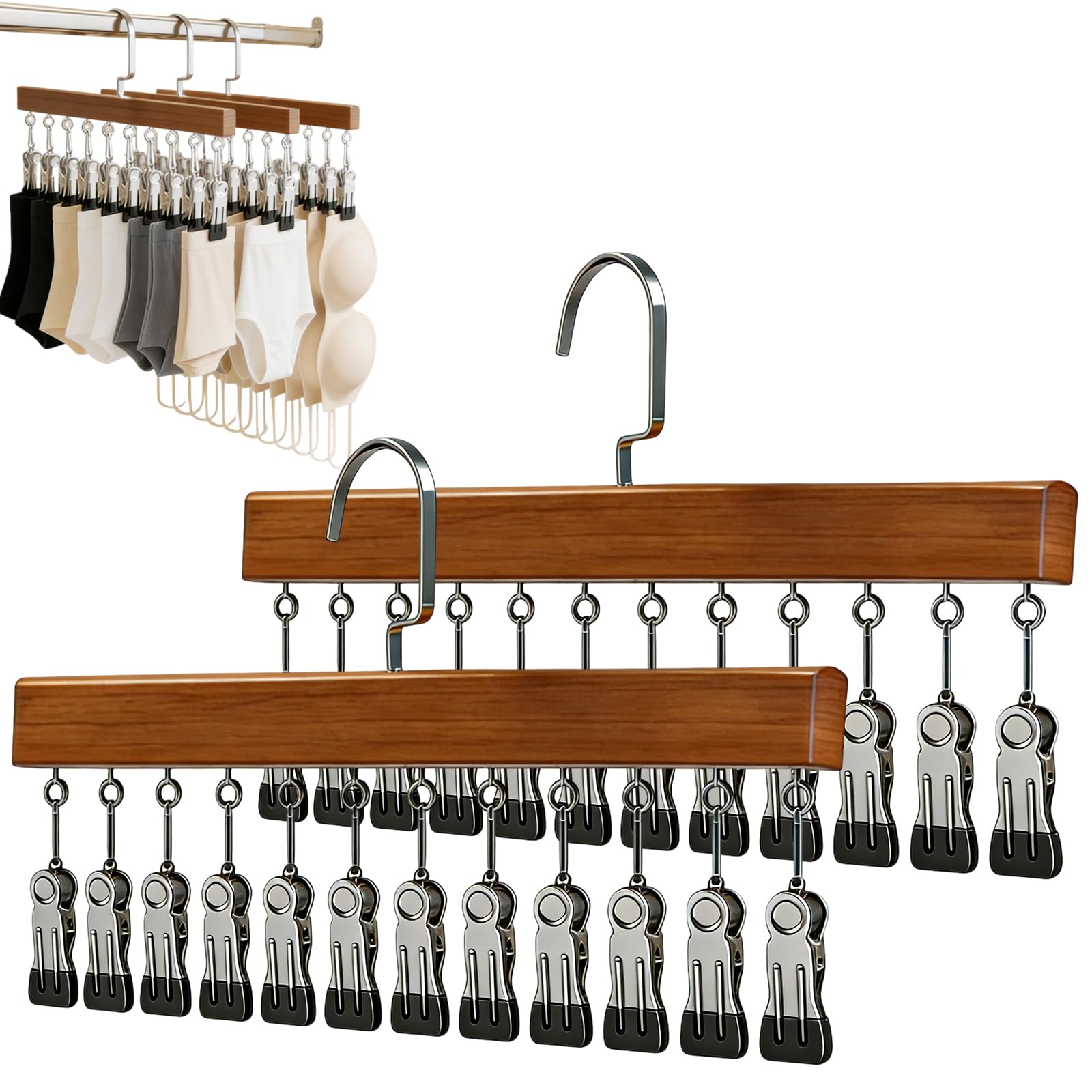 Photo 1 of 2Pcs Closet Organizer with 12 Clips, Legging Hangers for Closet Organizer, 360° Rotating Metal Clips with Silicone Lining, Multi-Purpose Storage Hanger for Jeans Skirts Socks (Vintage)