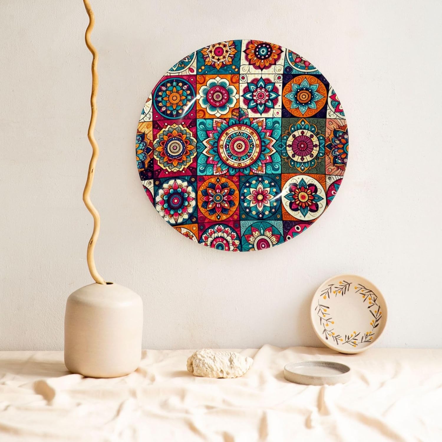 Sunflower-Mandala 10 Inch Decorative Plate With Stand, Elegant Display Wall Plate For Home Decor