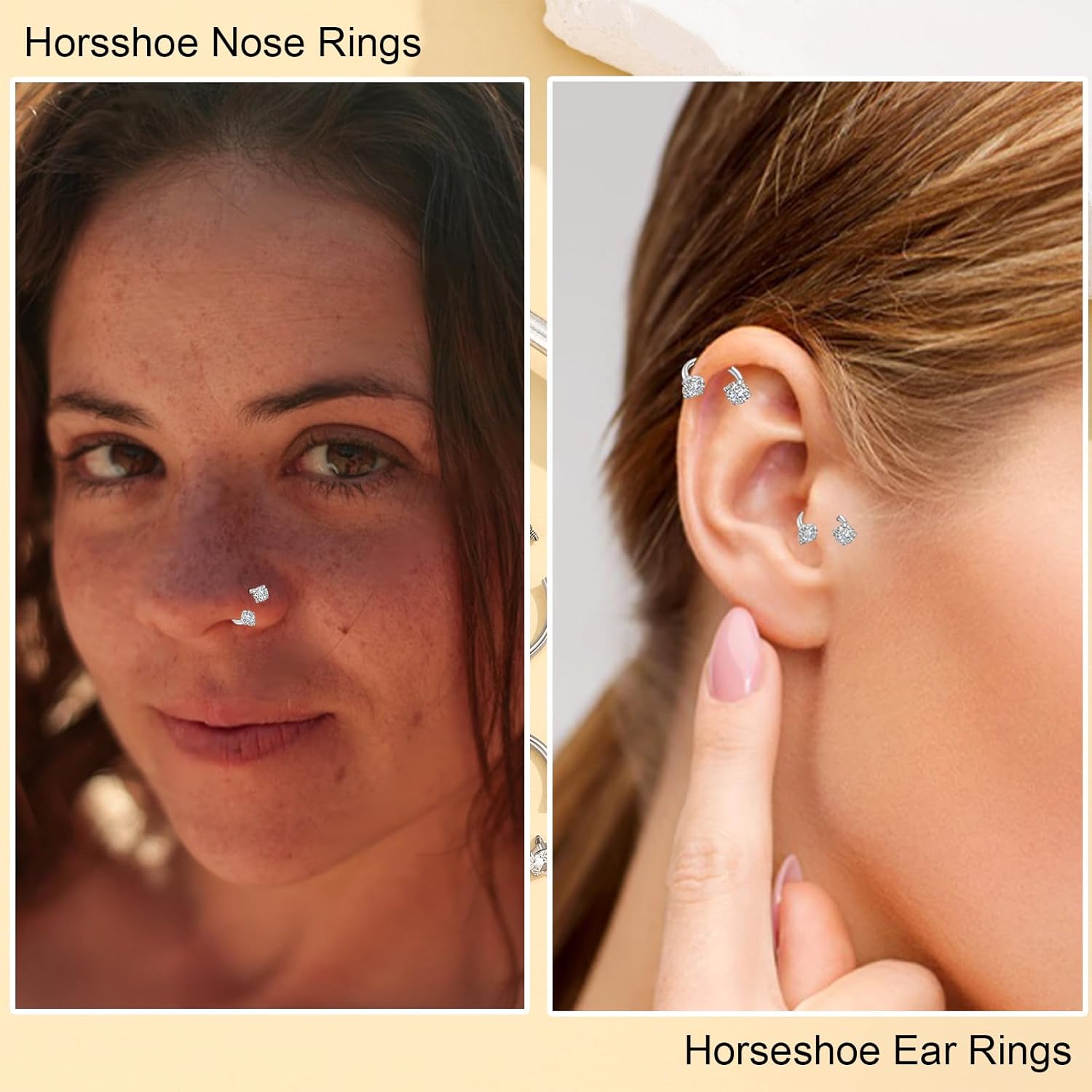 Horseshoe Nose Ring for Women, 20G 18G 16G Surgical Steel Nose Hoops, Multi-Purpose Nose Piercing Jewelry for Cartilage Helix Tragus Labret Septum Lips Ears - Image 2