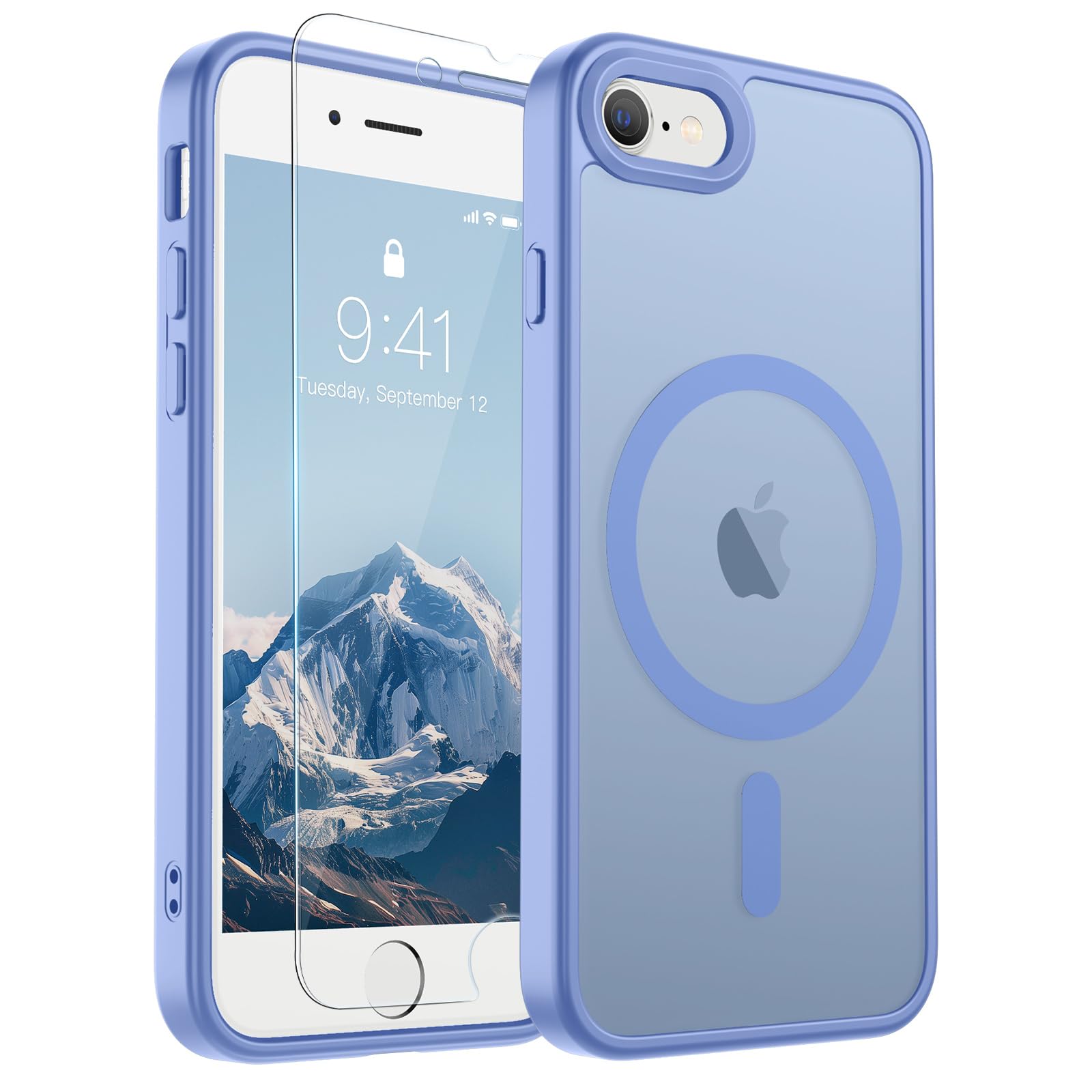 SUPFINE Magnetic for iPhone SE Case 2022 (3rd)/2020 (2nd), iPhone 8 Case | With Screen Protector, Translucent Matte, Compatible with MagSafe, Military Grade Drop Proof, Blue Purple