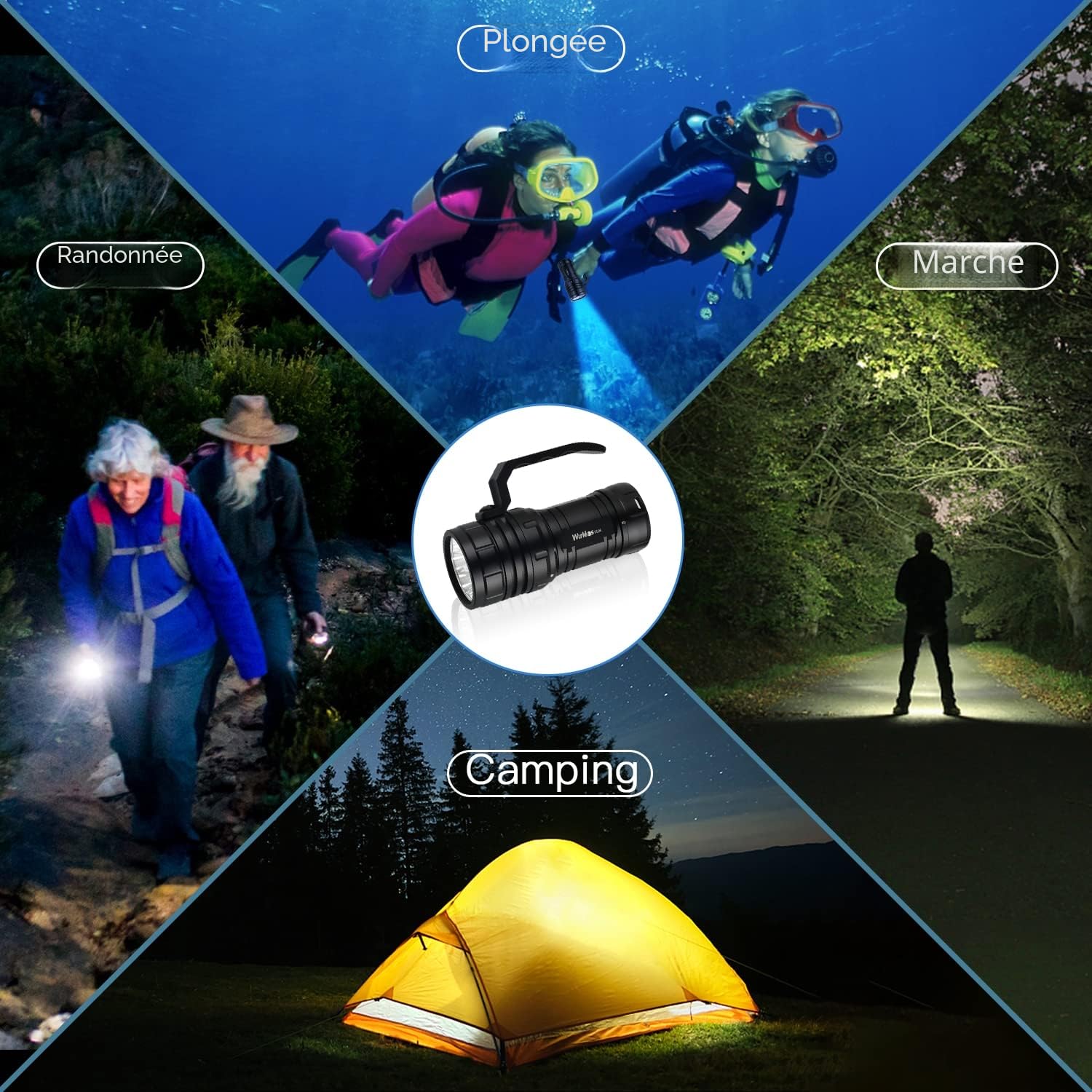 Wurkkos DL06 Lampe de plongée 15 000 lumens - Rechargeable - 6 LED XHP50.2 - Lampe de poche sous-marine puissante avec chargeur - Port de charge USB-C intégré - 3 blocs d'alimentation de 5000 mAh