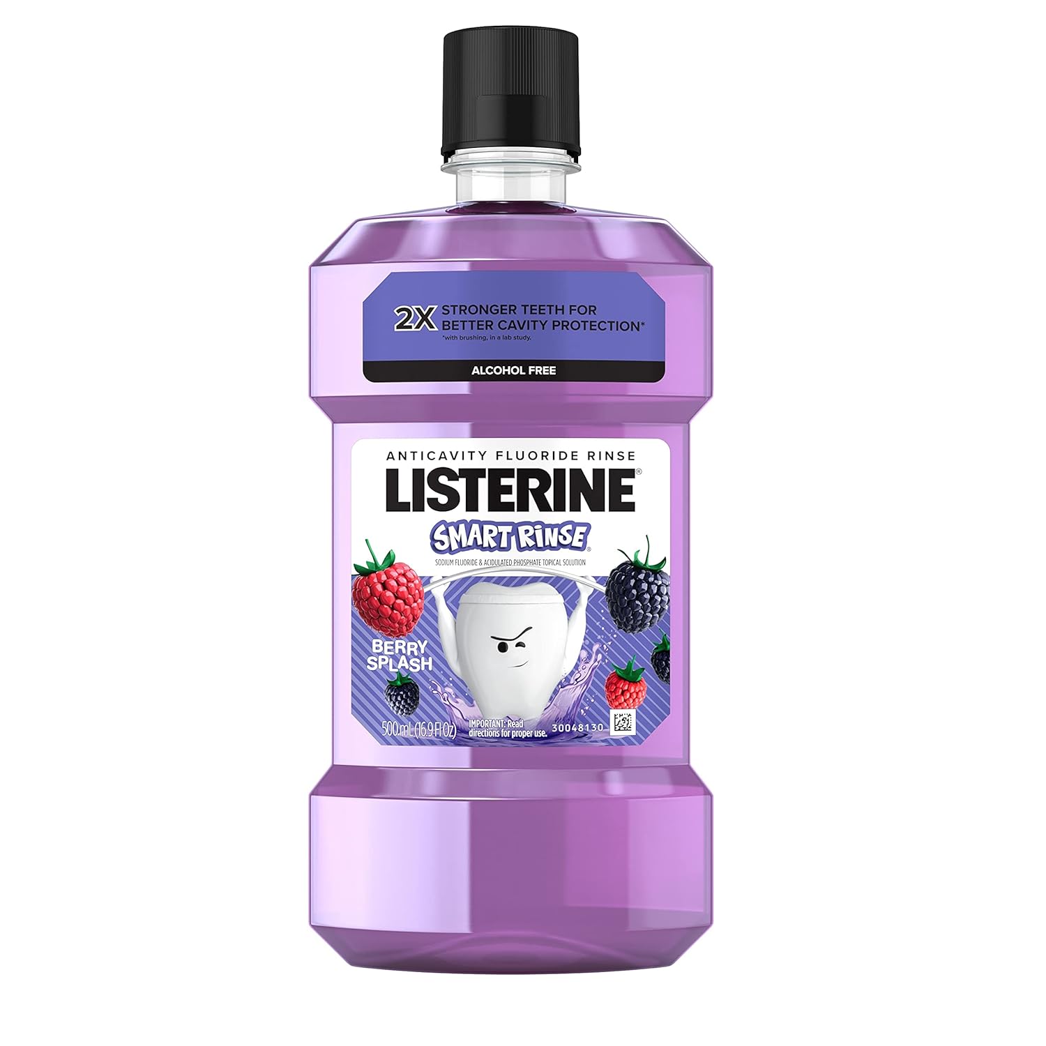 Listerine Smart Rinse Kids Alcohol-Free Anticavity Fluoride Mouthwash for Cavity Protection, Berry Splash Flavor, 500 mL
