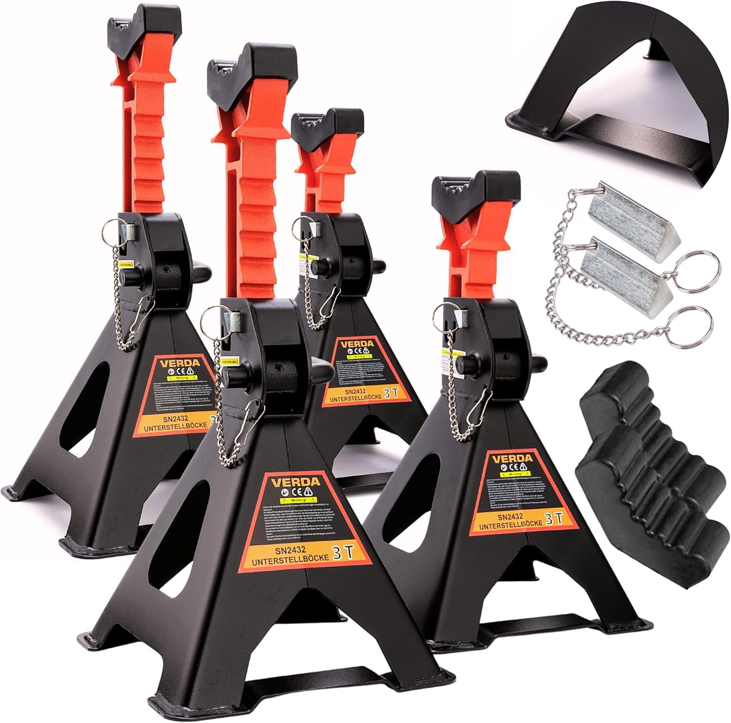4X Unterstellböcke 3T, 295-425 mm, mit Sicherung & Gummi, VERSTÄRKT Wagenheber Stützböcke Ständer Modellwahl Wagenbock Werkstattstände Profi Reifenwechsel Abstellbock Auto Heber Gummi PKW