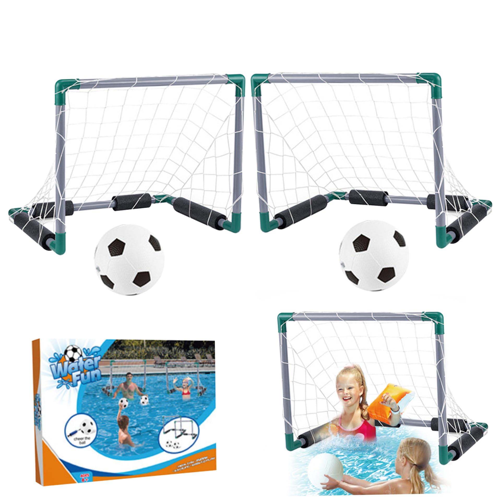 Juego de fútbol acuático, Piscina Flotante de enfriamiento de Verano, Incluye 2 porterías de Piscina, 2 Pelotas y 1 inflador, Juegos interactivos para Padres e Hijos para Adultos y Familia